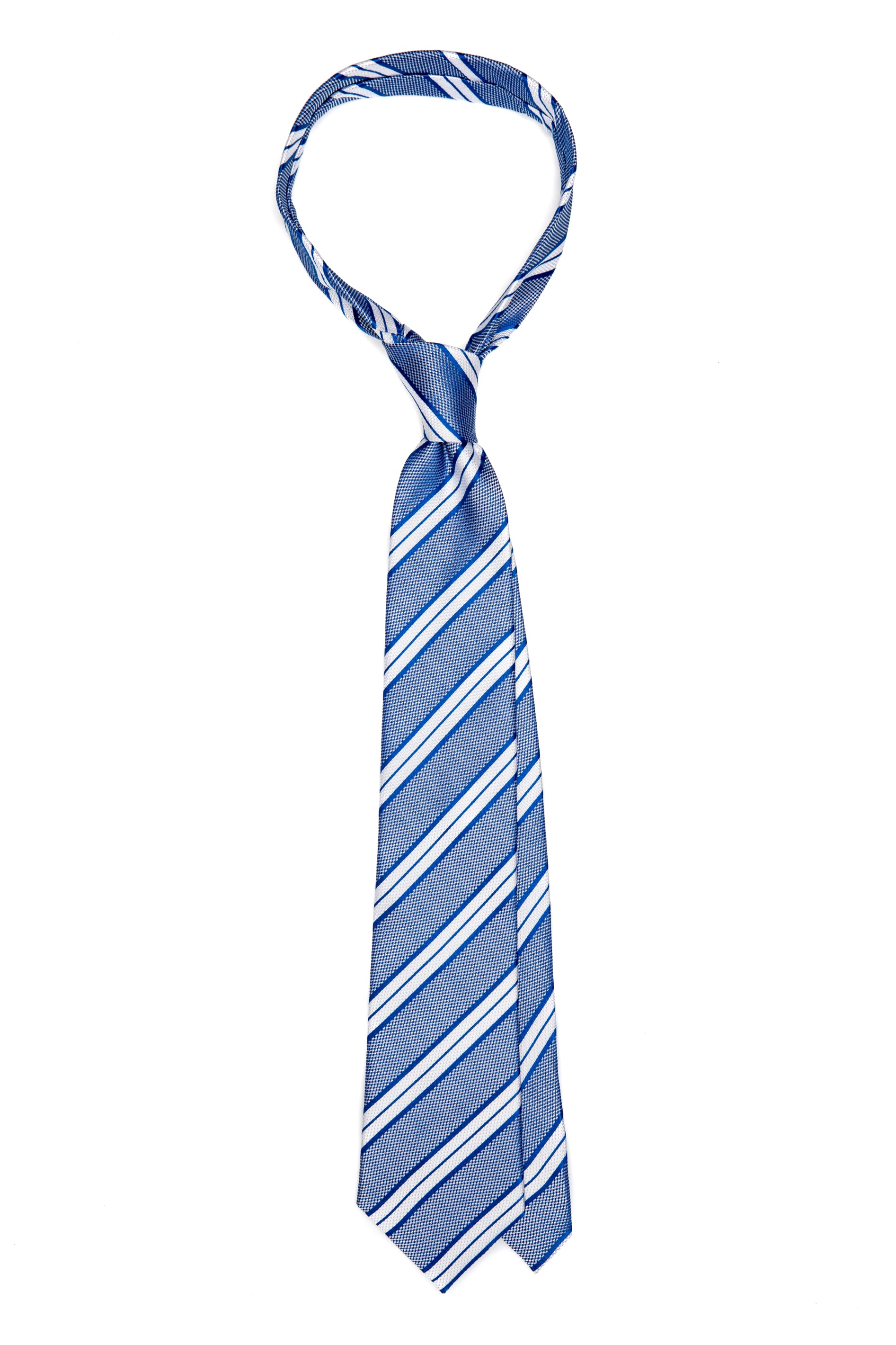 Cravatta in seta blu con righe