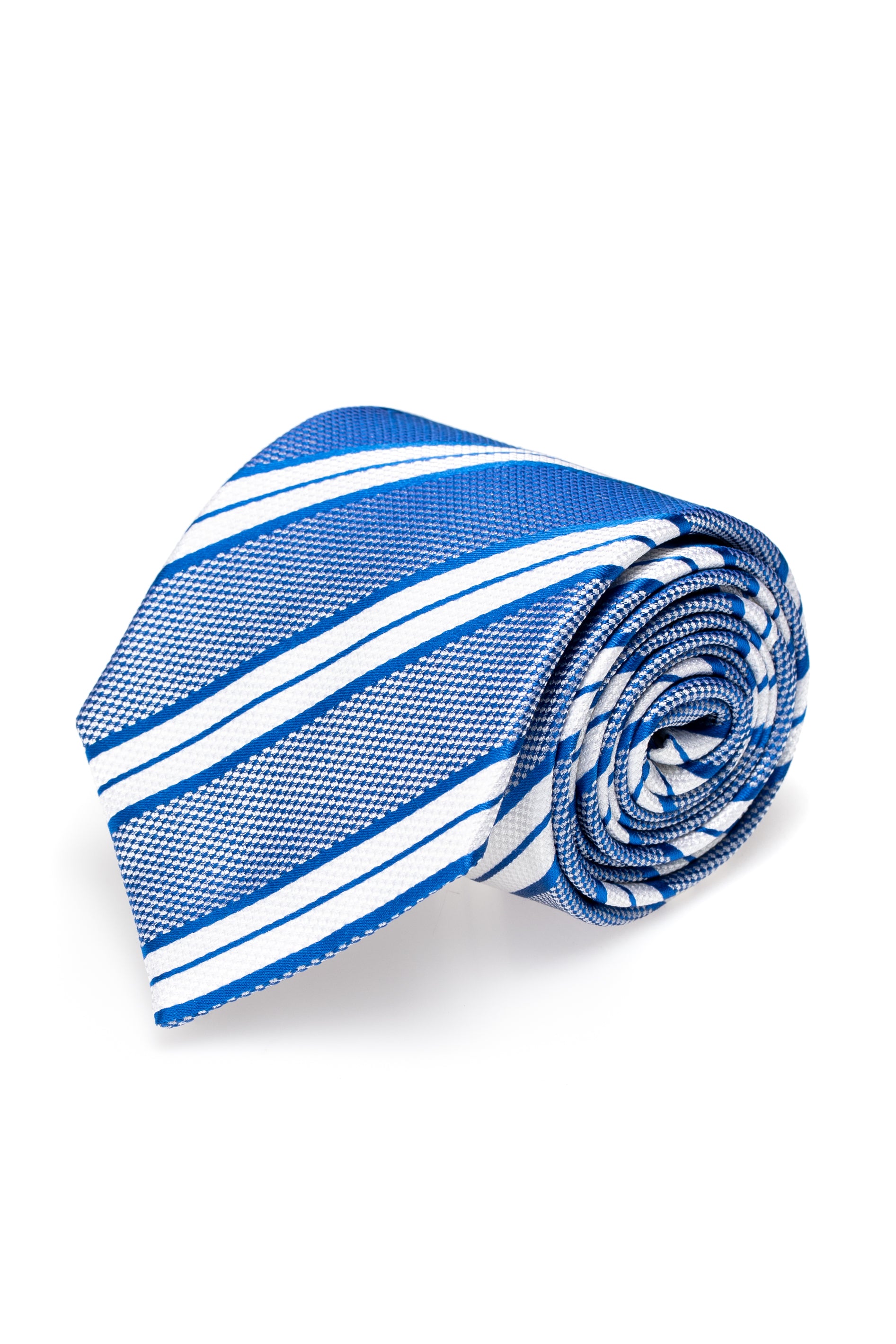 Cravatta in seta blu con righe