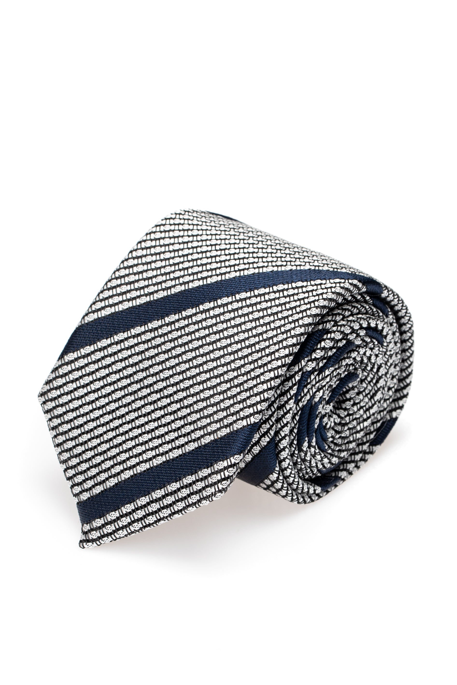 Silver silk tie with stripes