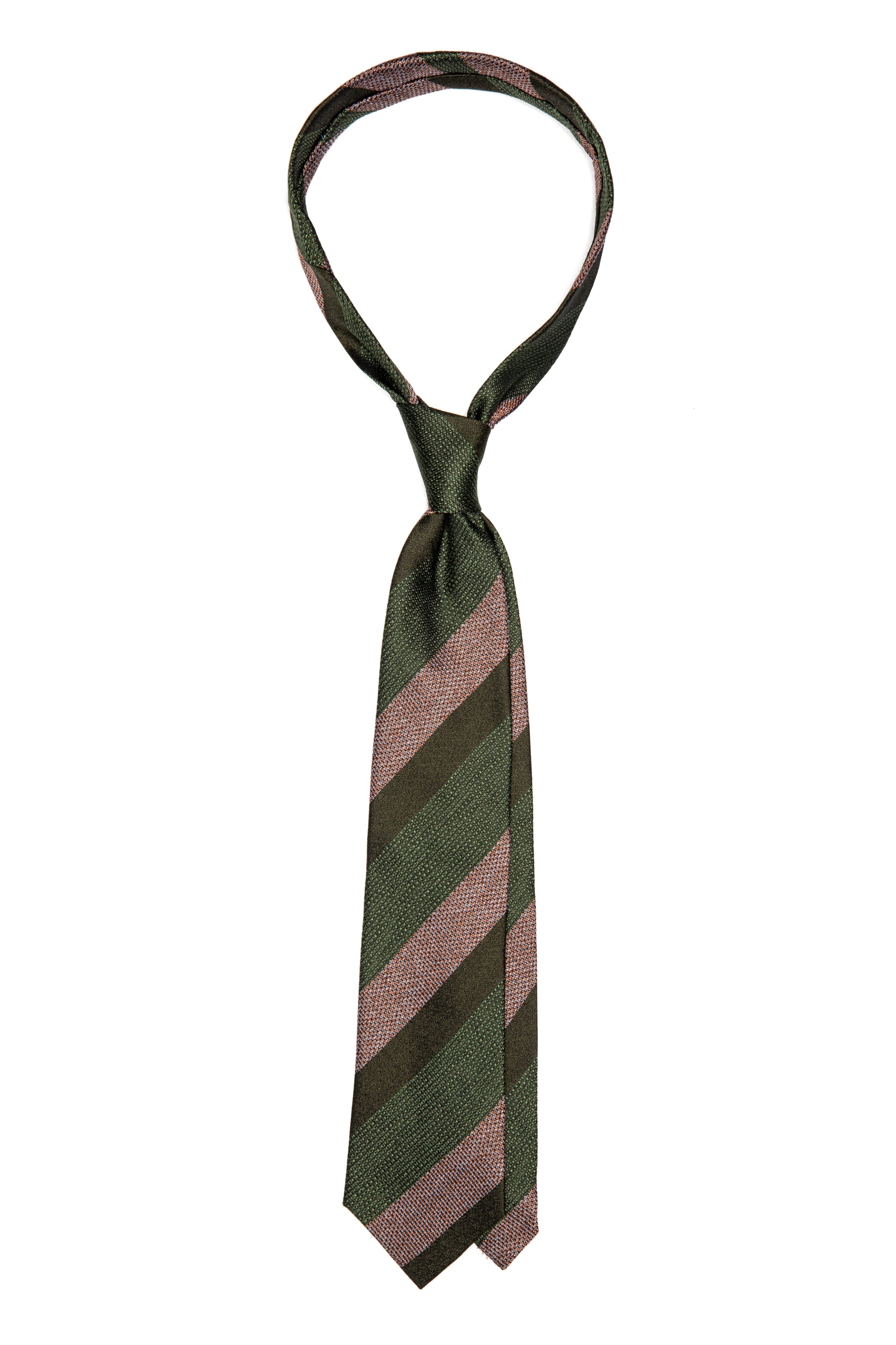 Green silk tie with wide stripes