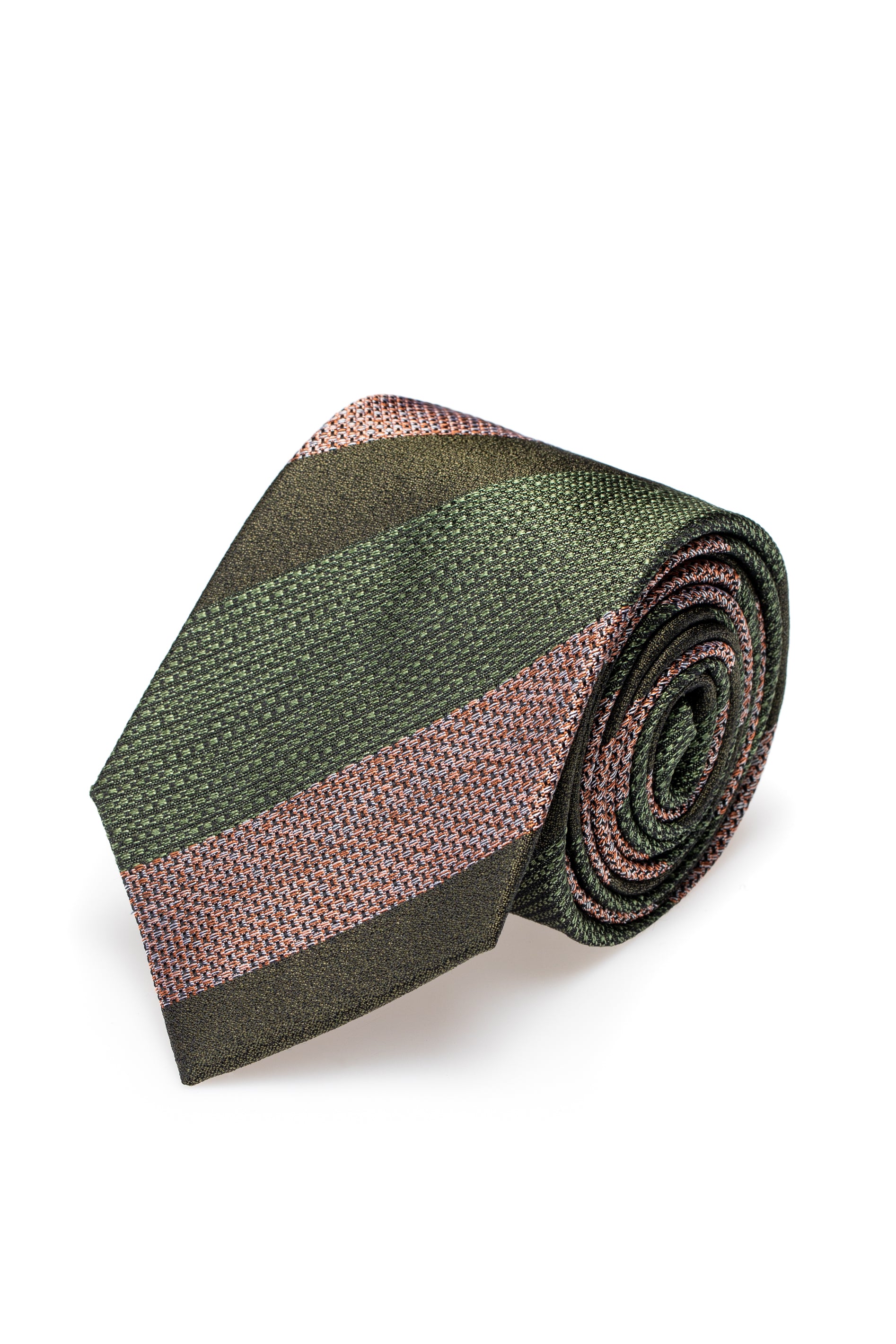 Green silk tie with wide stripes
