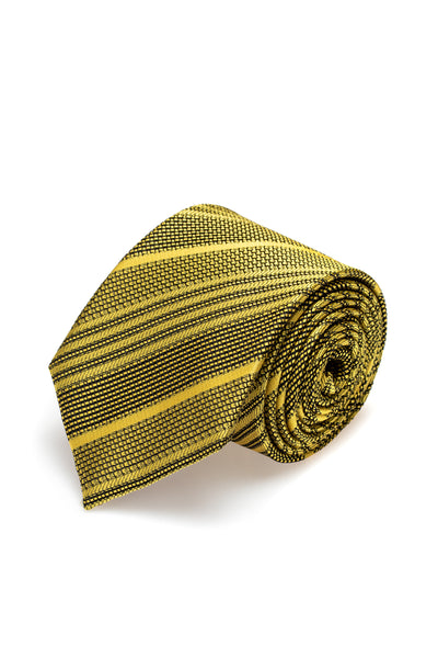 Yellow silk tie with texture and stripes