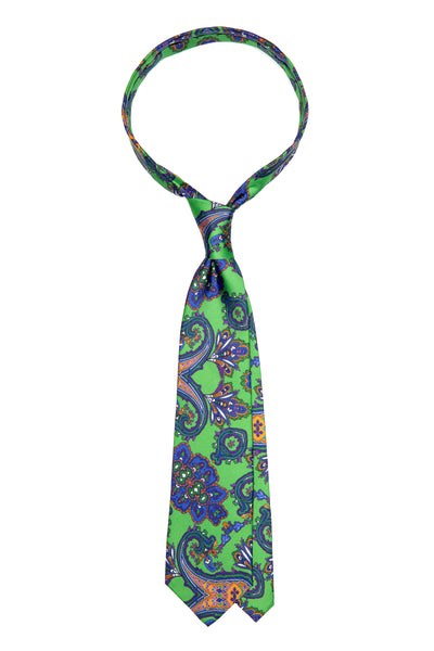 Green silk tie with paisley print