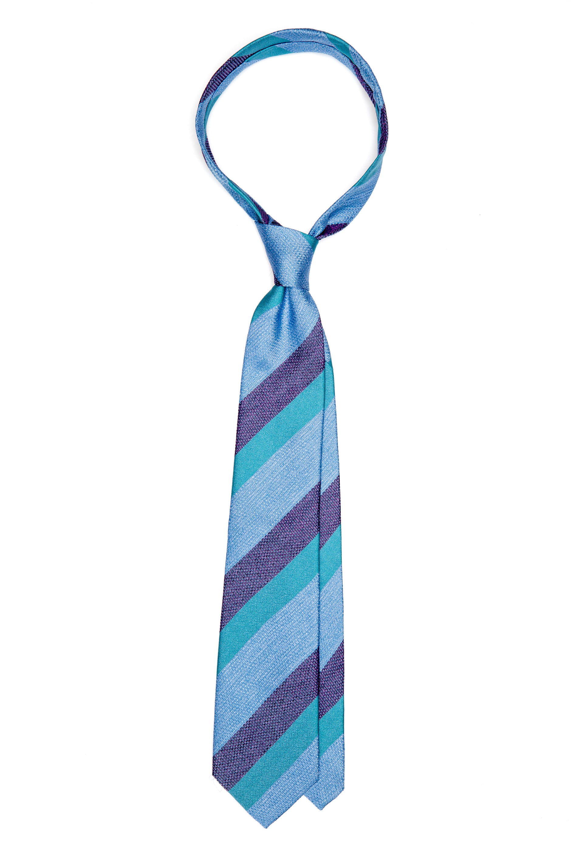 Cravatta in seta blu a righe larghe