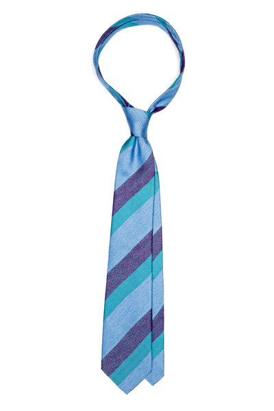 Cravata din matase bleu cu dungi late