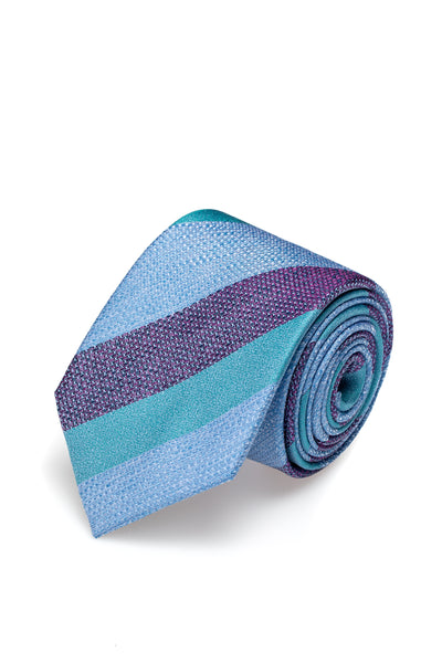 Cravata din matase bleu cu dungi late