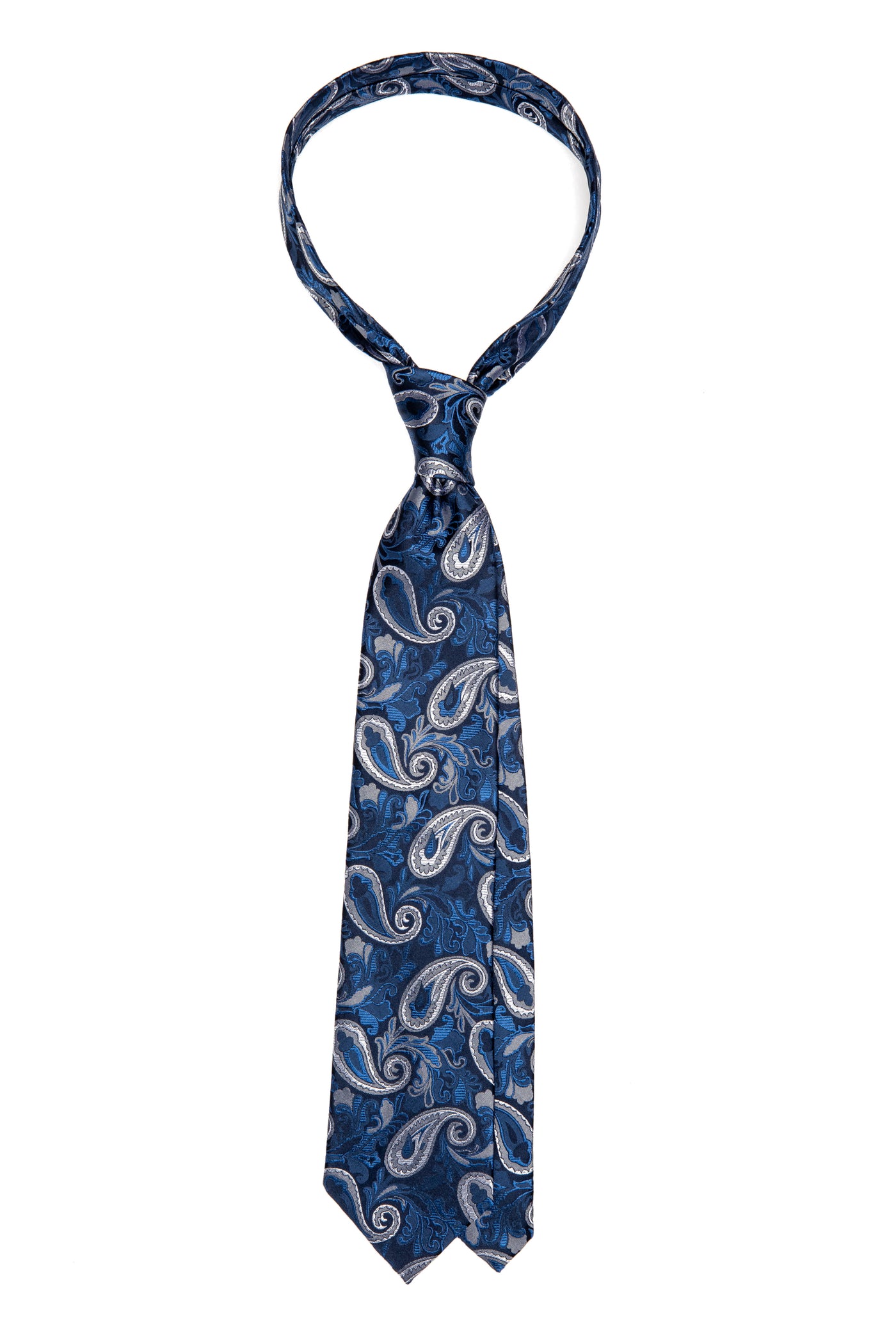 Blue silk tie with paisley print