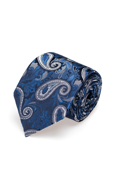 Cravata din matase albastra cu print paisley