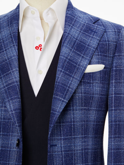 Sacou navy check, tailored fit