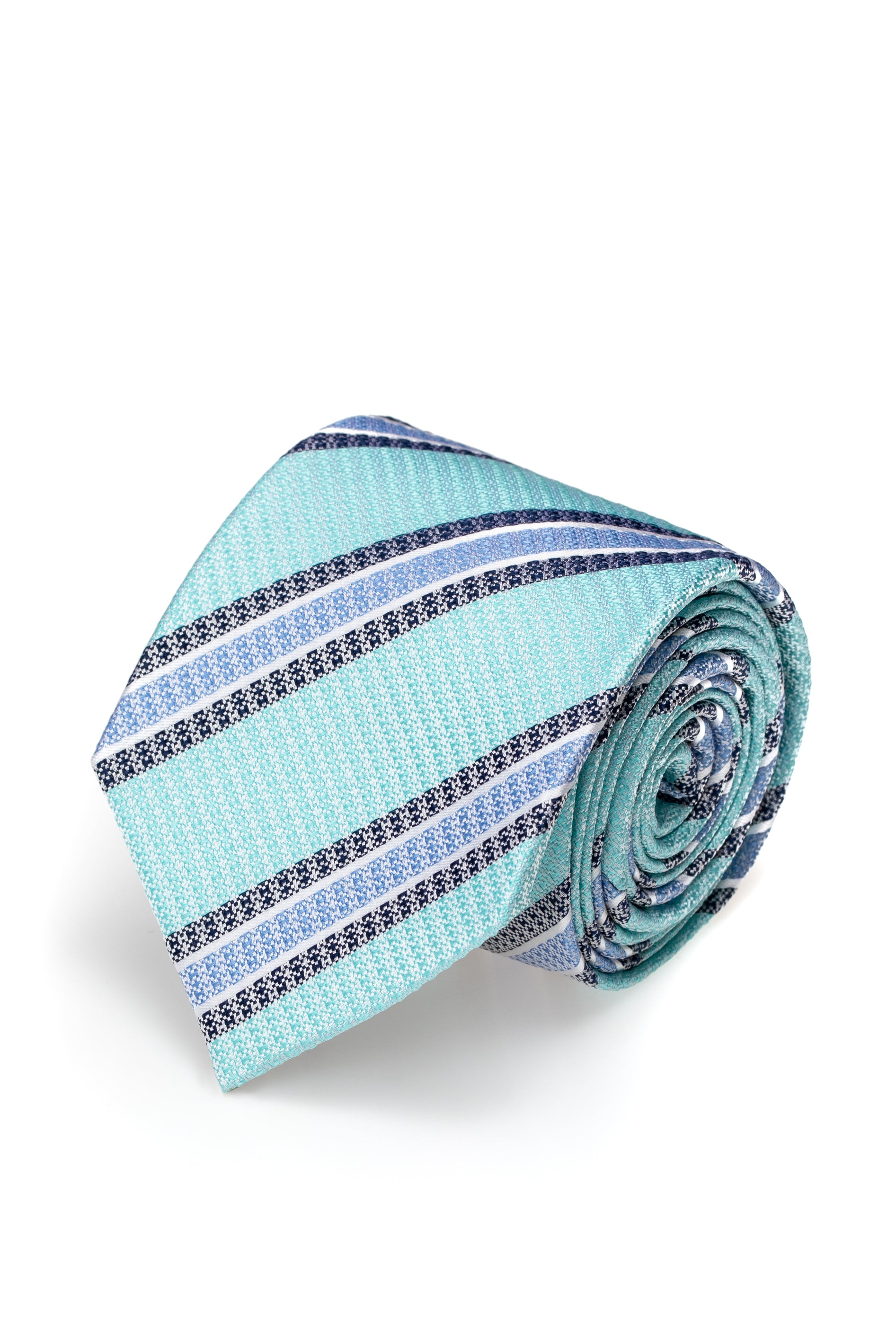Cravatta in seta blu con righe grigie