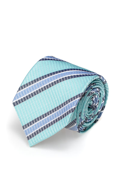 Blue silk tie with gray stripes