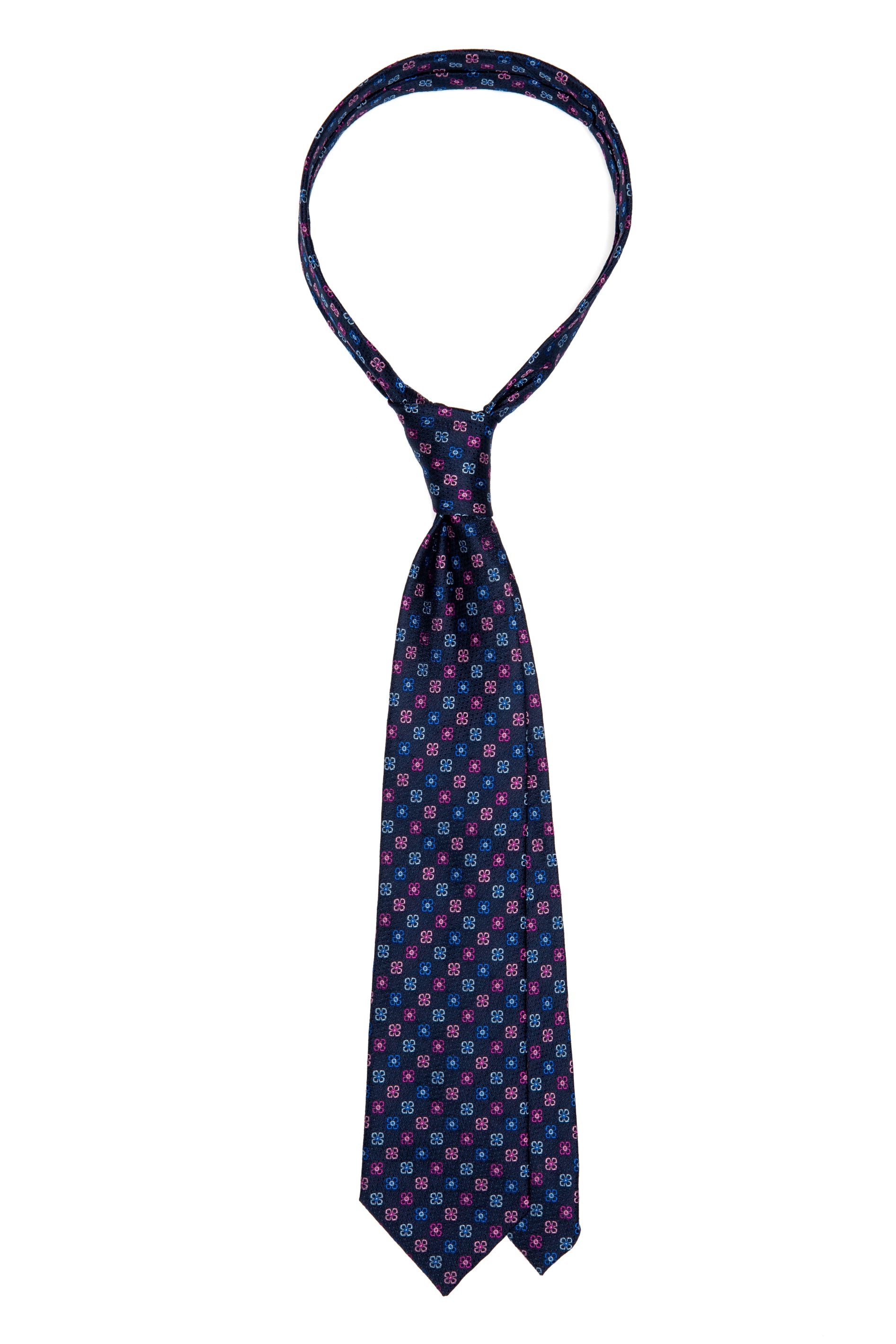 Cravatta in seta blu navy con stampa floreale