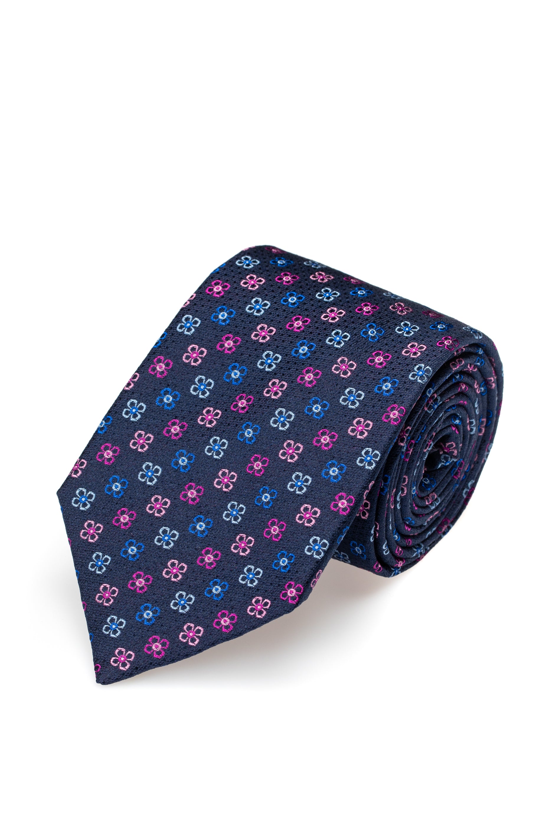 Cravata din matase navy cu print floral