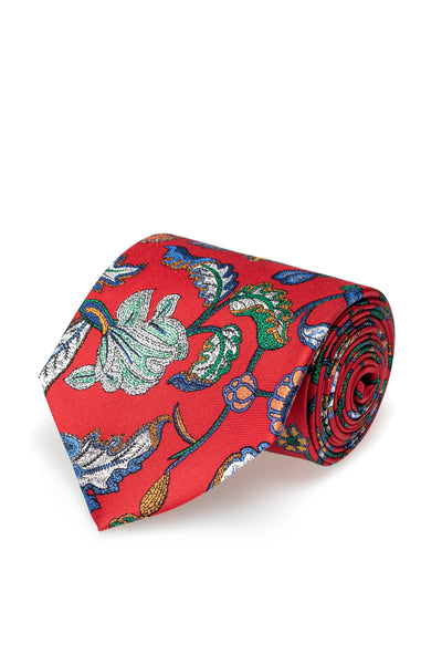 Red floral paisley silk tie