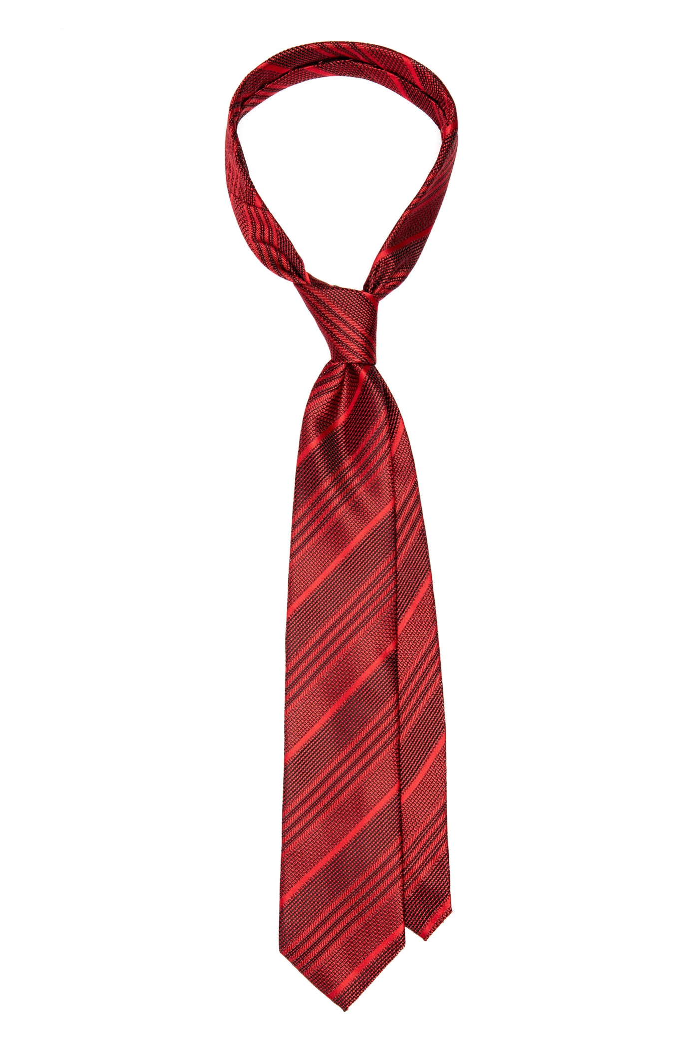 Red silk tie with texture and stripes