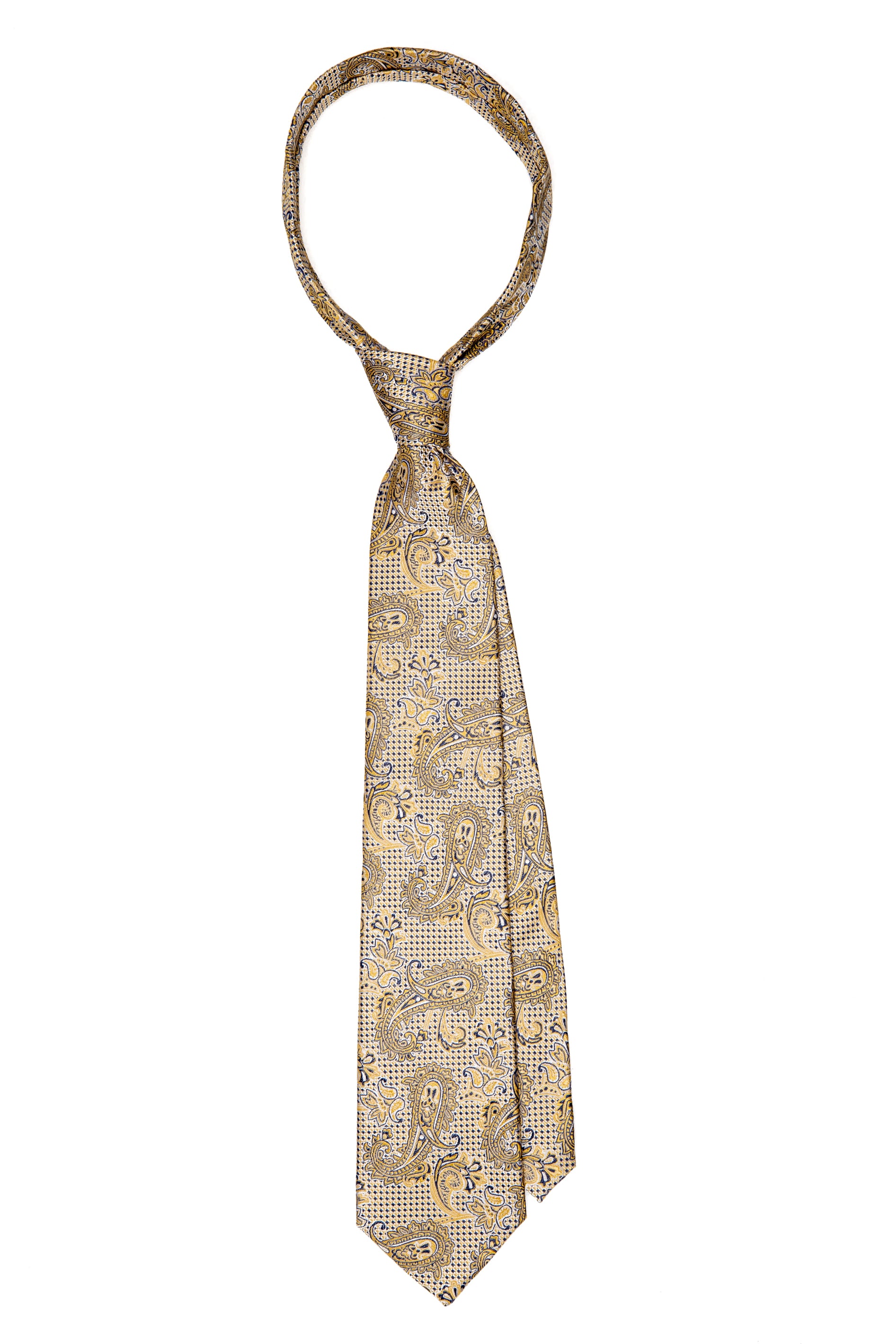 Cravatta in seta panna con stampa paisley dorata