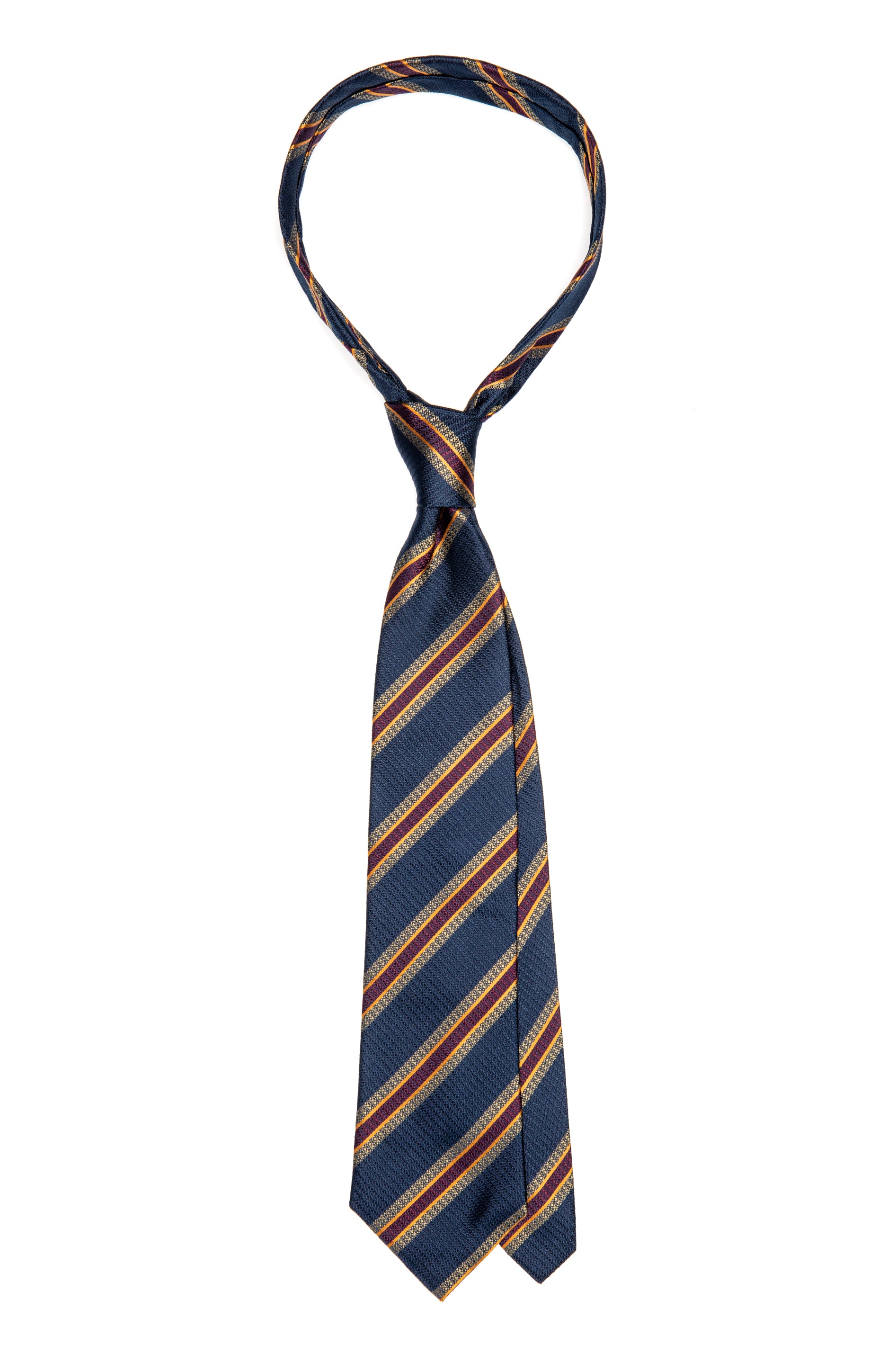 Cravatta in seta blu navy con righe bordeaux