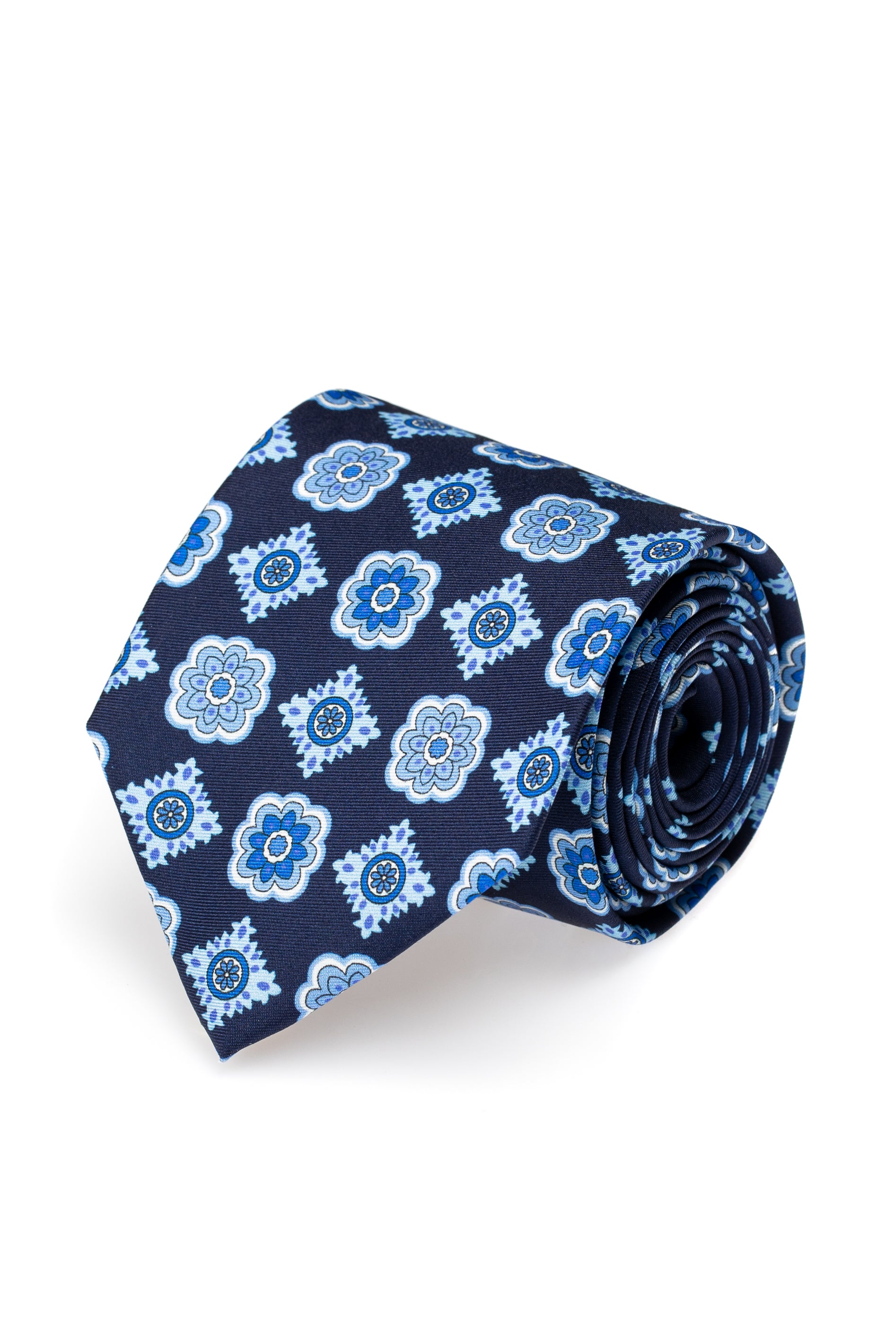 Navy silk tie with floral design