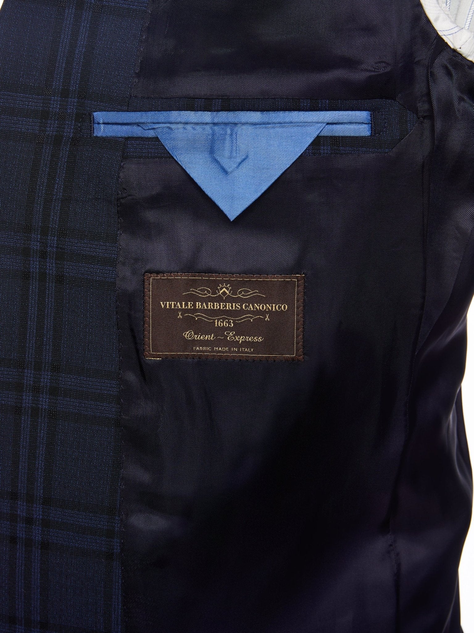 Costum tesatura Vitale Barberis, carouri navy, tailored fit - Viggo