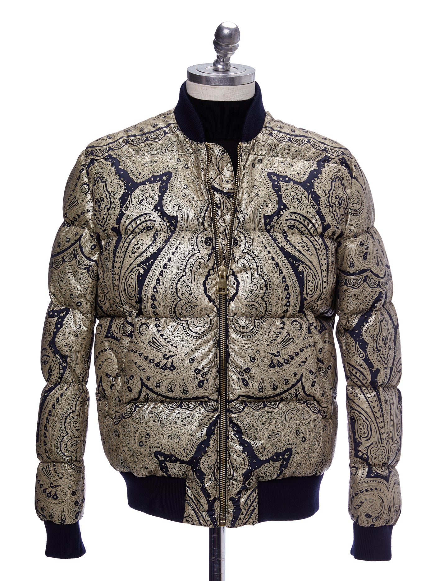 Bomber cu print auriu din puf