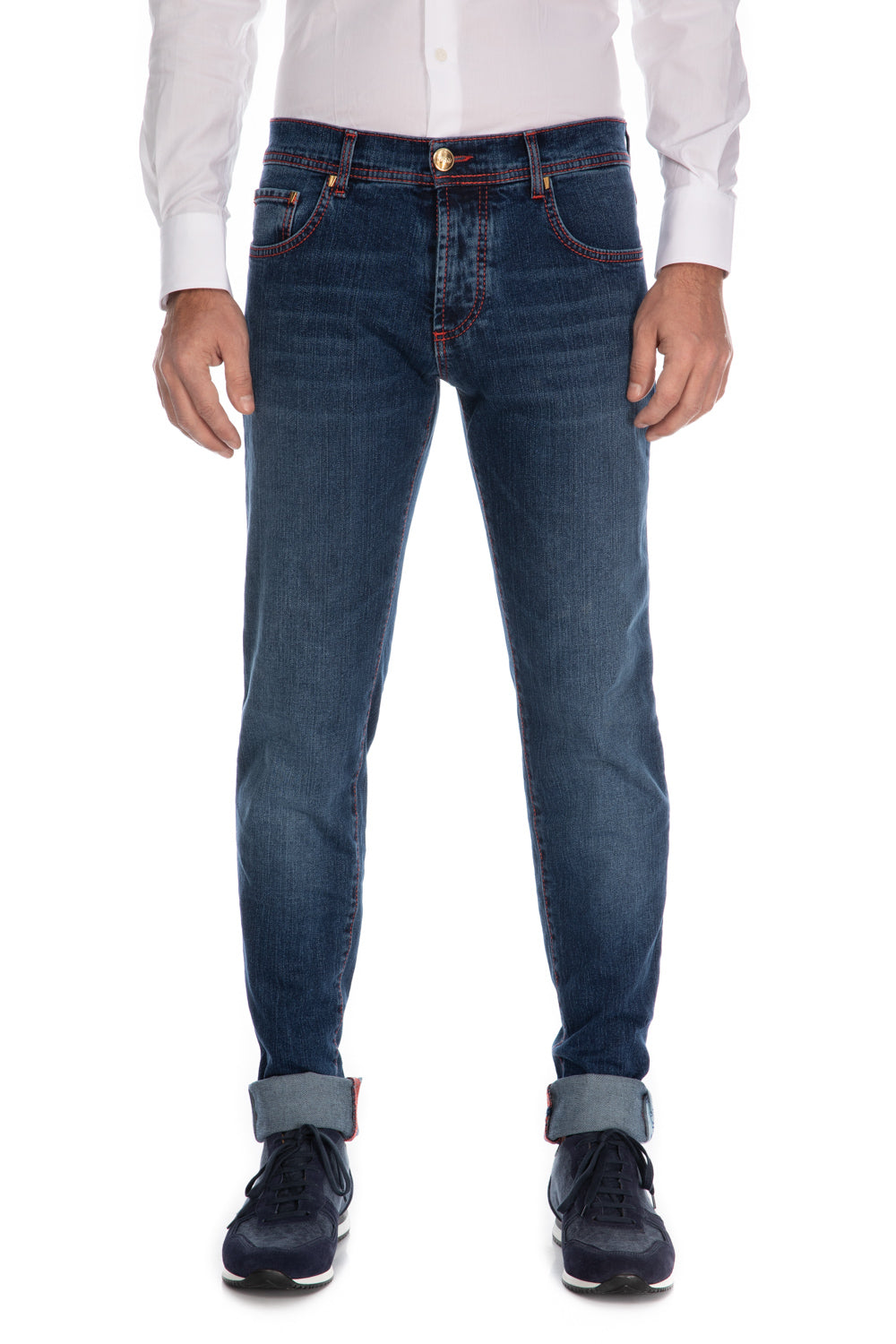 Slim fit pink blue jeans