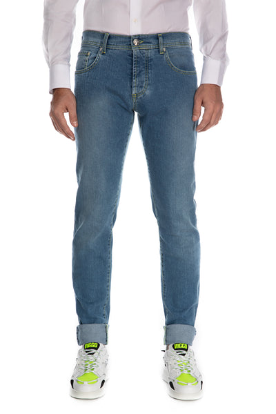 Jeans bleu slim fit rose