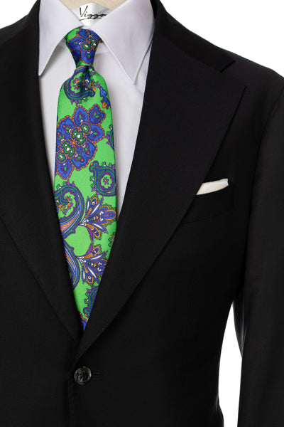 Green silk tie with paisley print