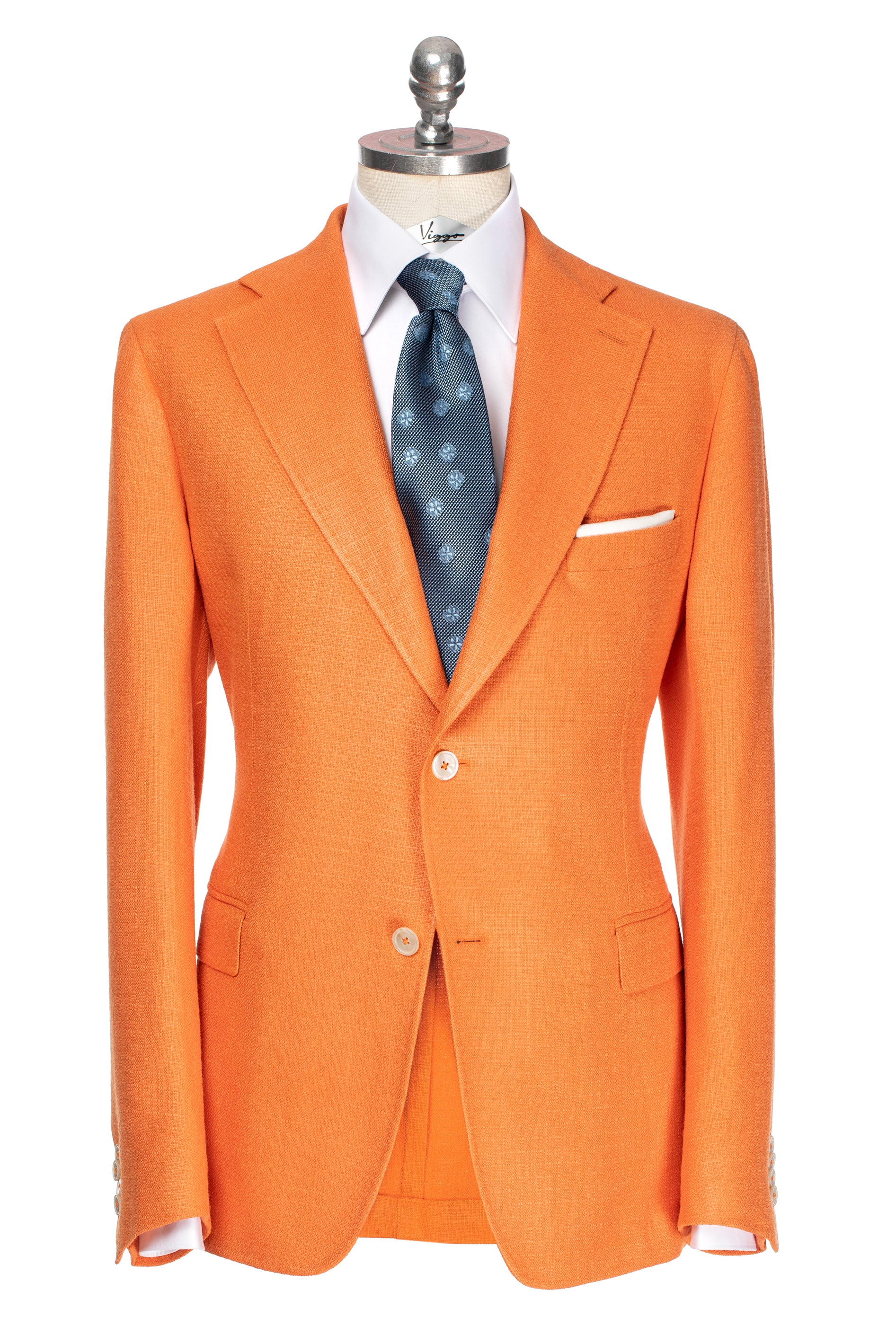 Sacou orange din matase naturala, slim fit