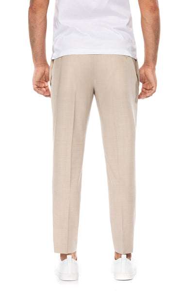 Beige trousers with a drawstring at the waist