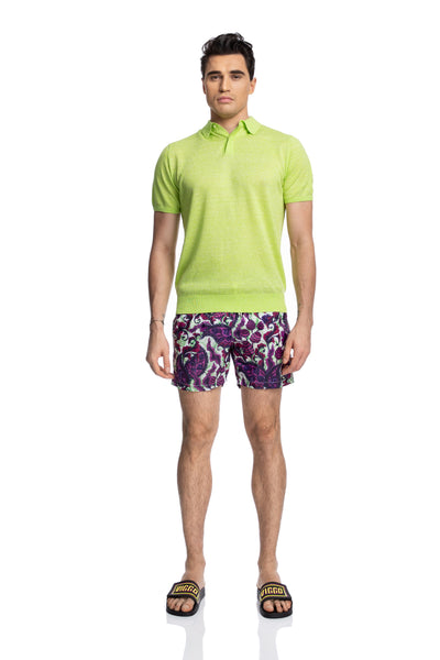 Purple and green paisley swimming shorts
