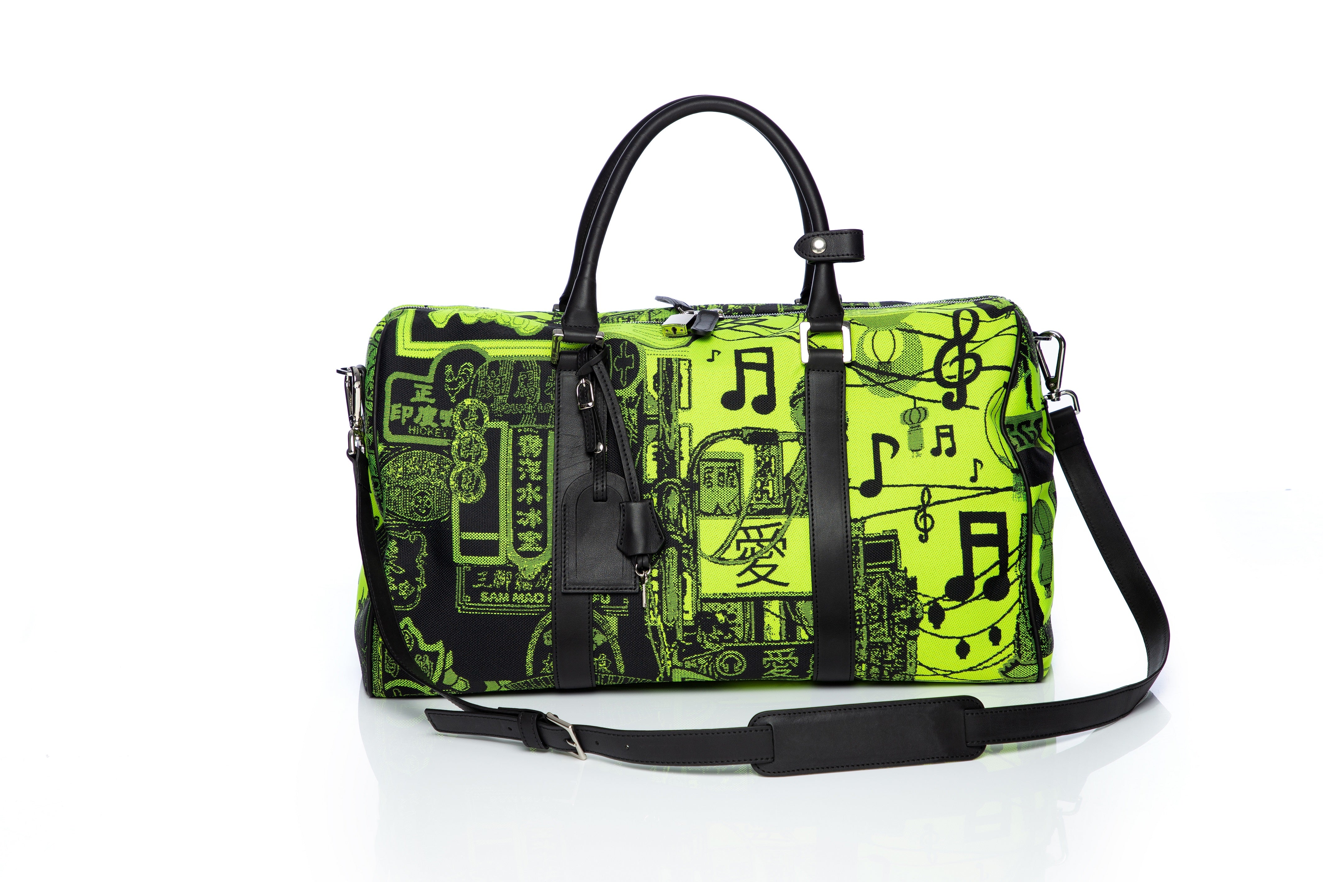 Save The Forests neon green travel bag