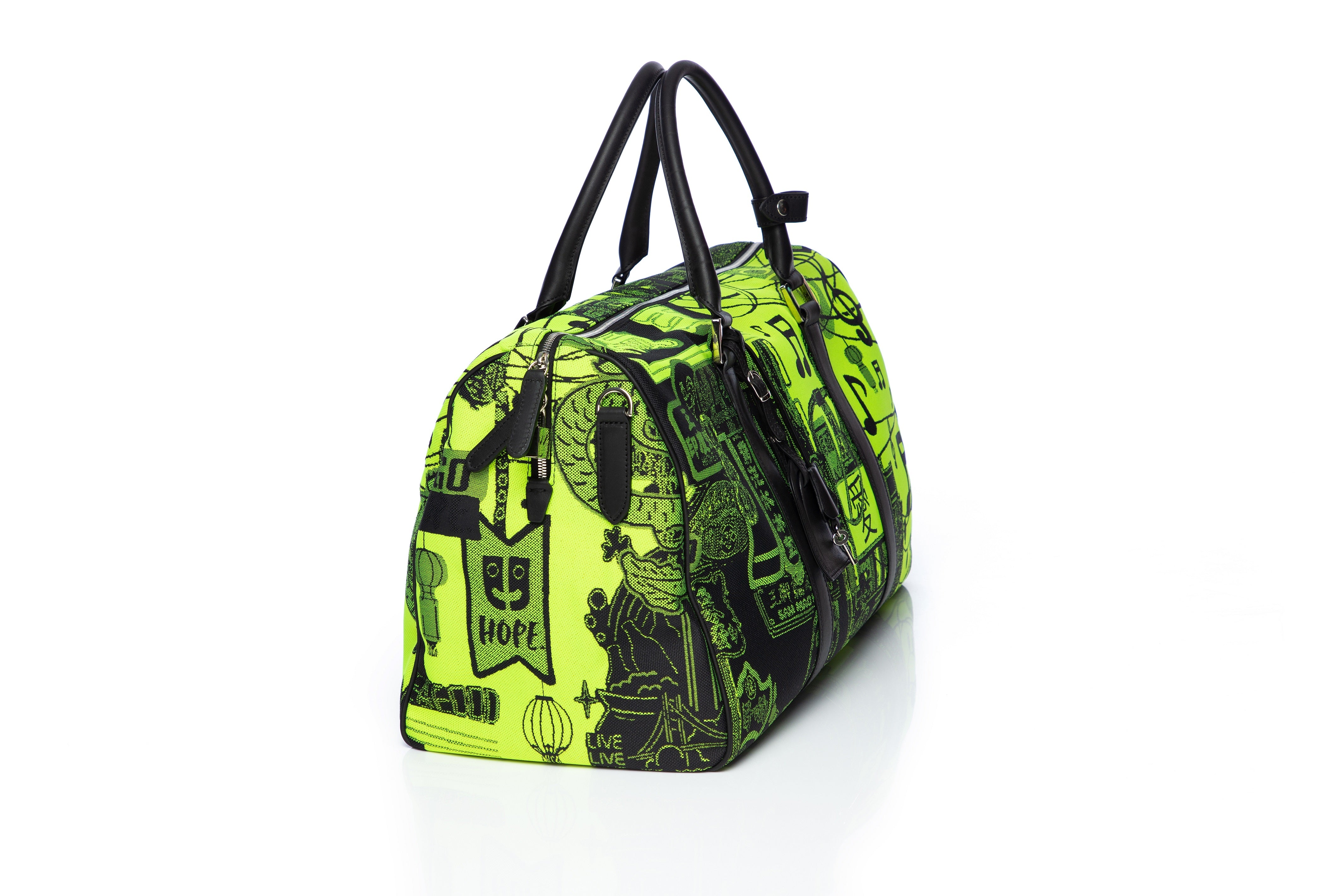 Save The Forests neon green travel bag