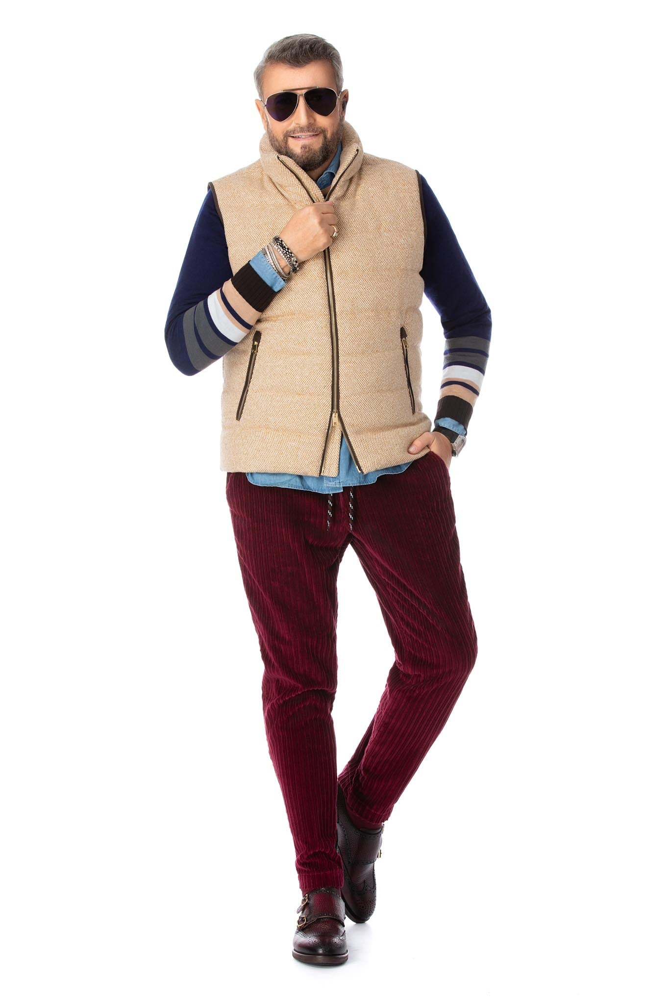 Pantaloni reiat bordeaux cu snur