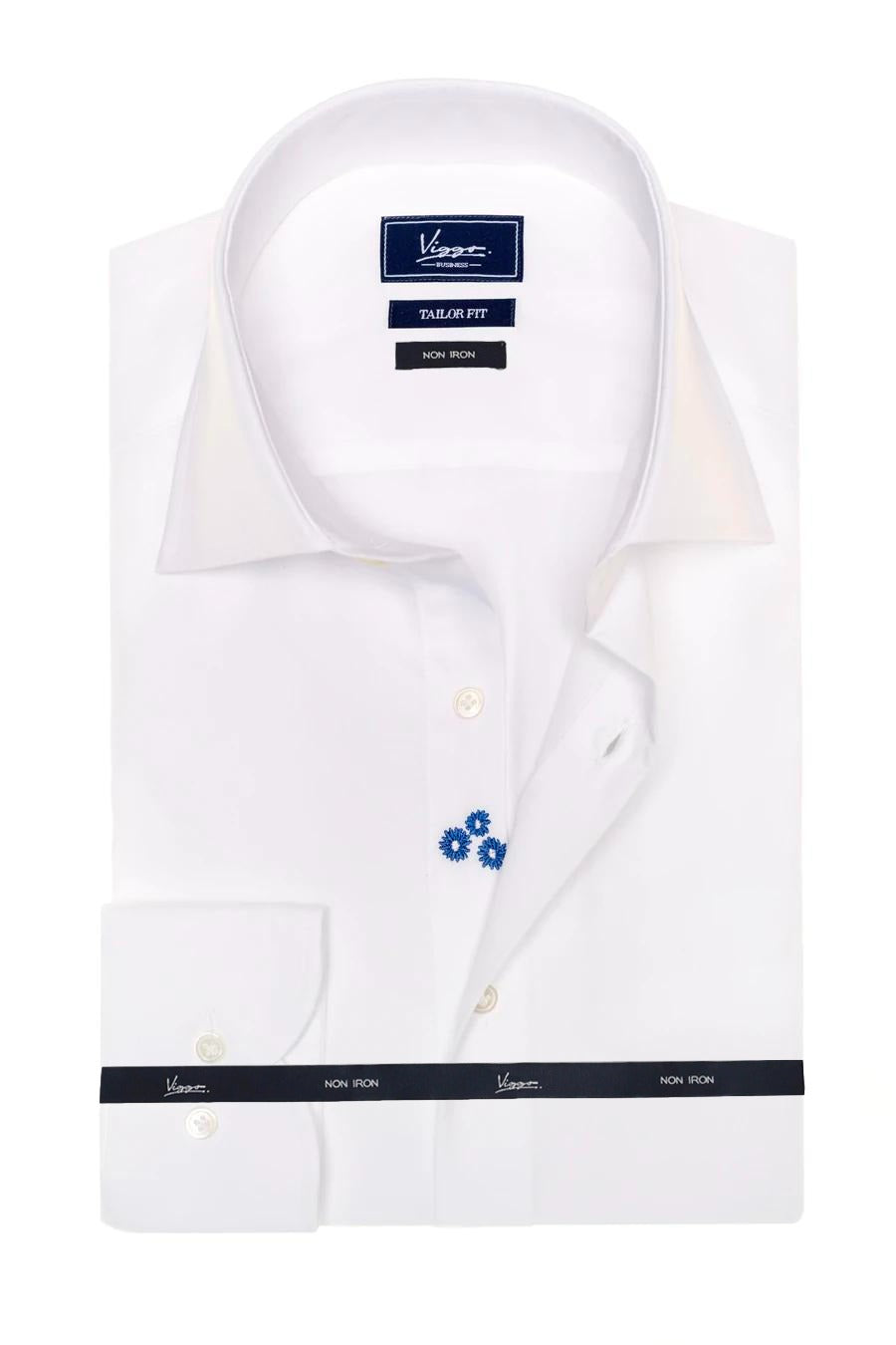 Camicia bianca no stiro con fiore nascosto blu