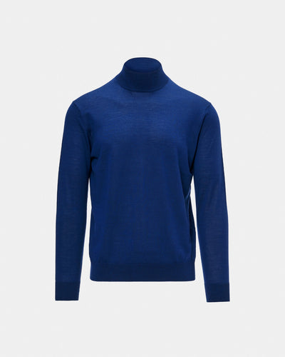 Blue 16 GG merino wool high neck sweater