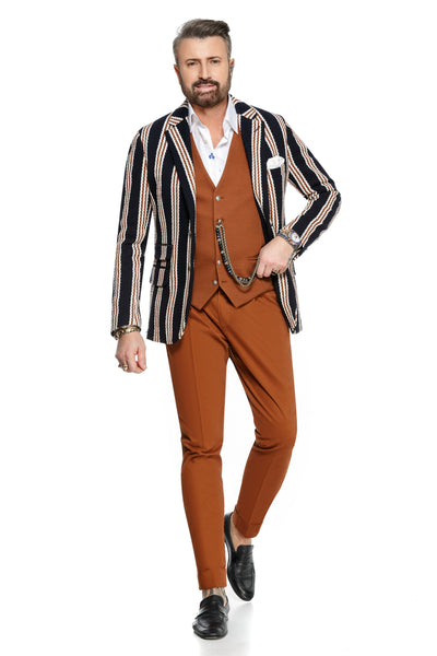 Brown striped jacket, slim fit