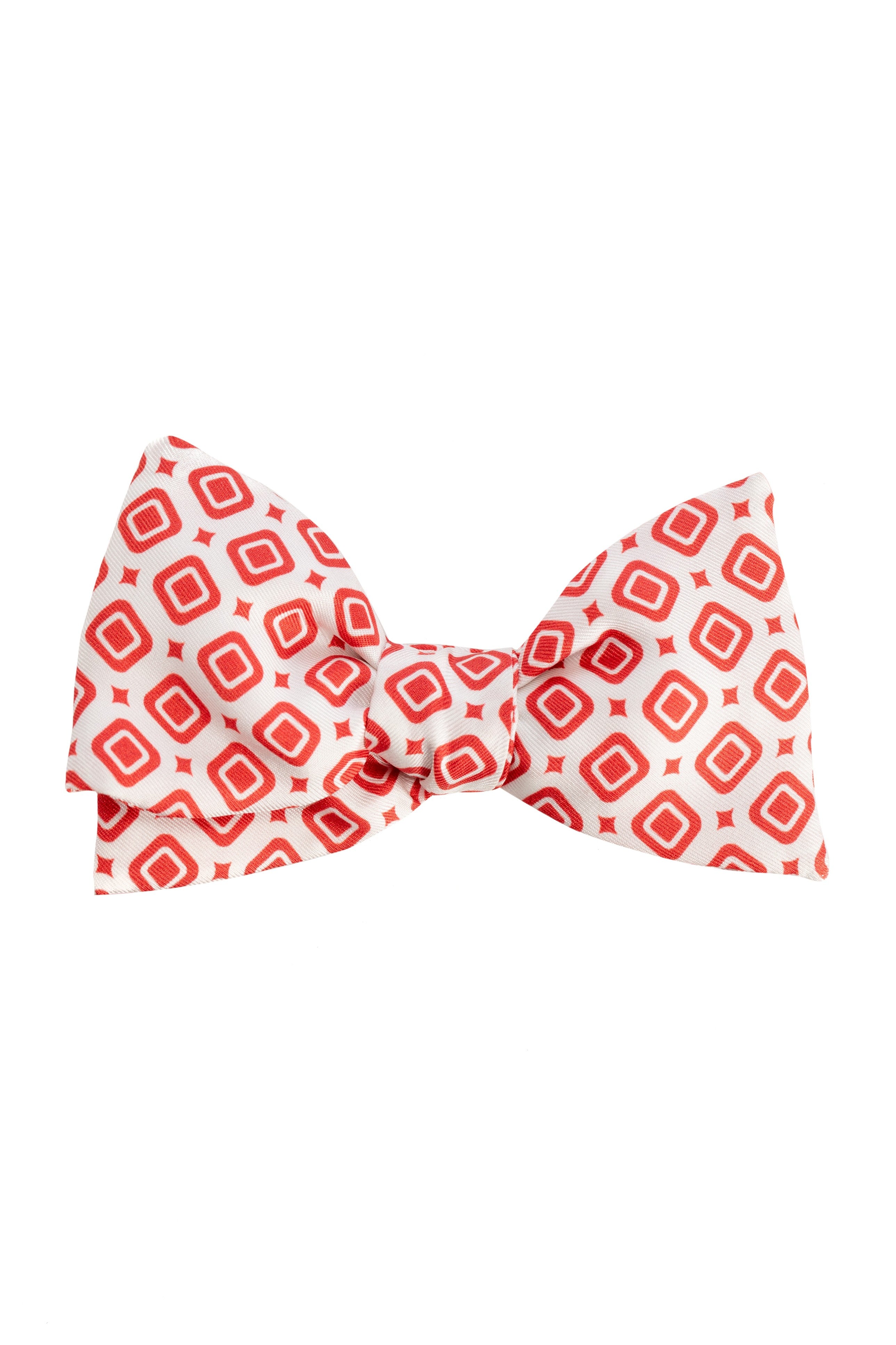 White Bow Tie With Red Pattern