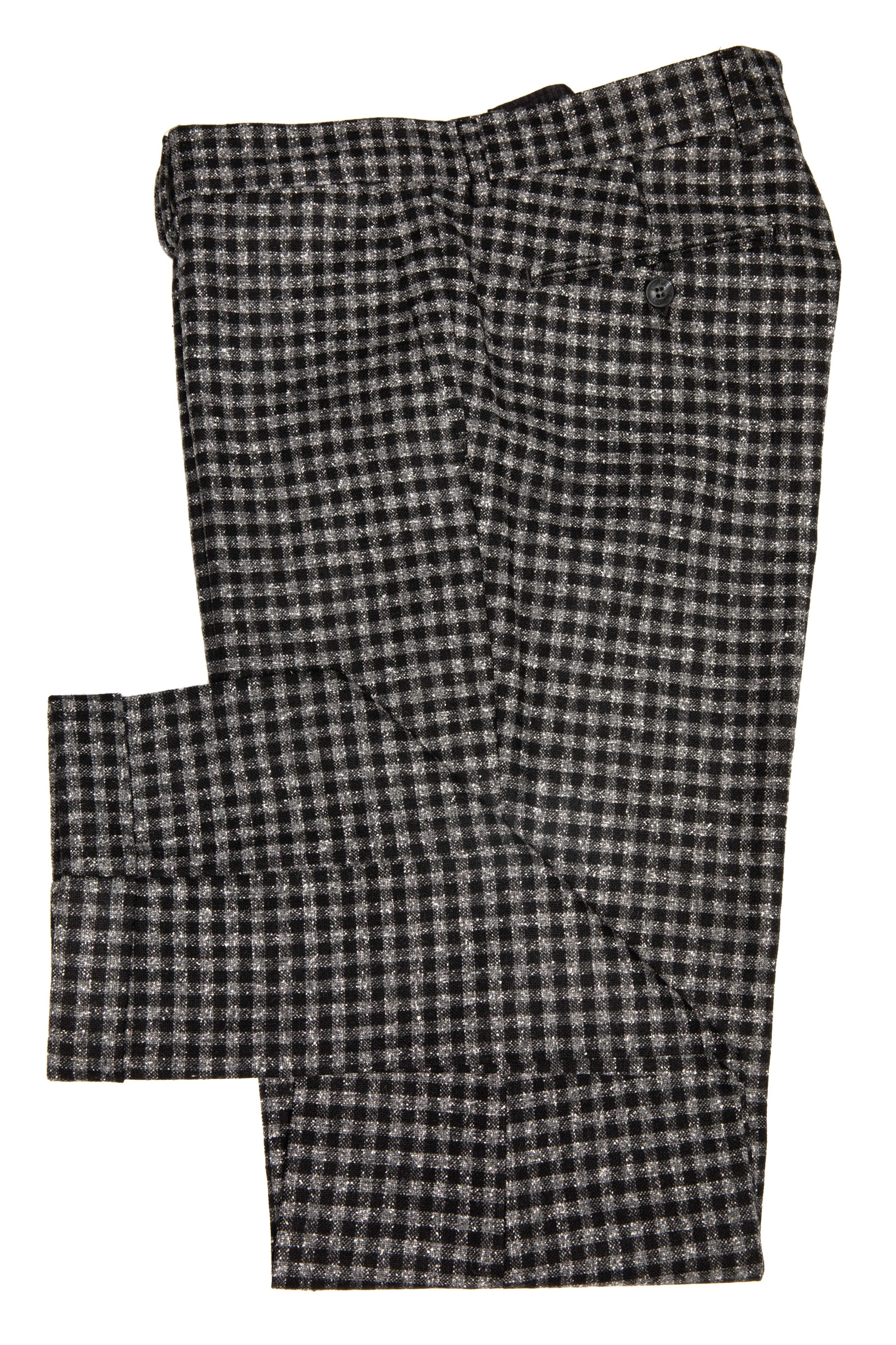 Pantaloni casual grigi con piccoli quadri neri