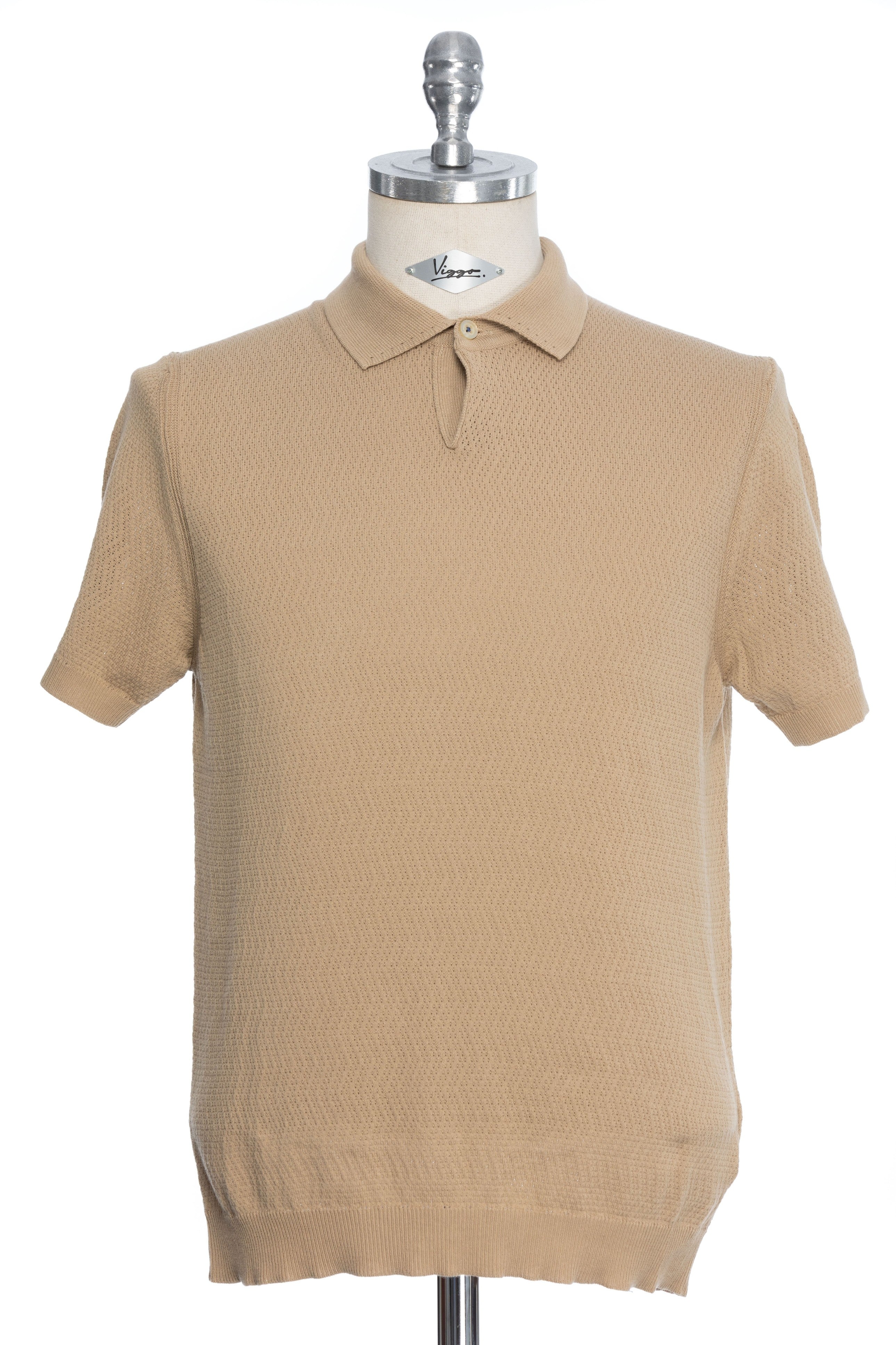 Beige casual t-shirt with polo collar