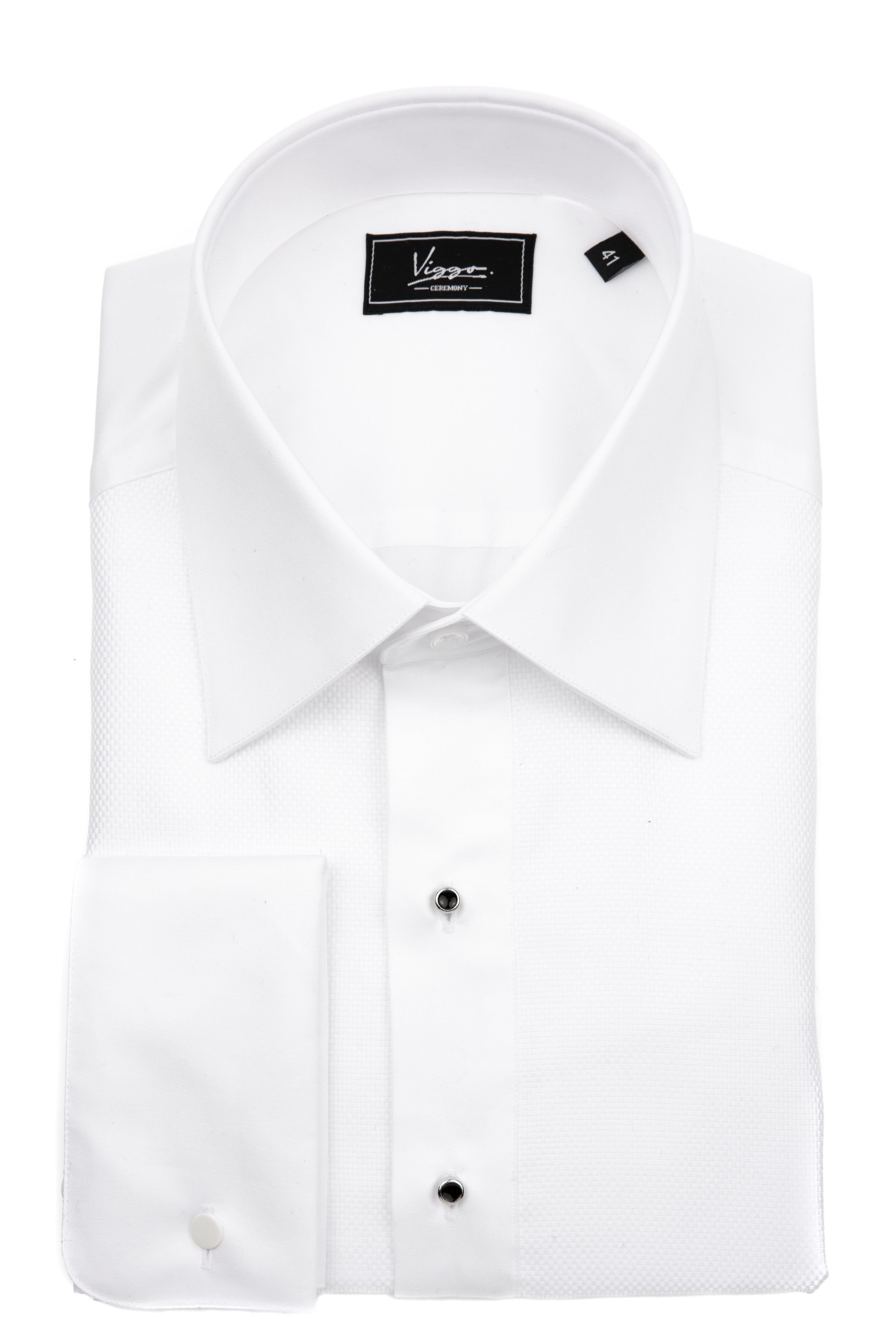 Finely textured white shirt with jewel buttons