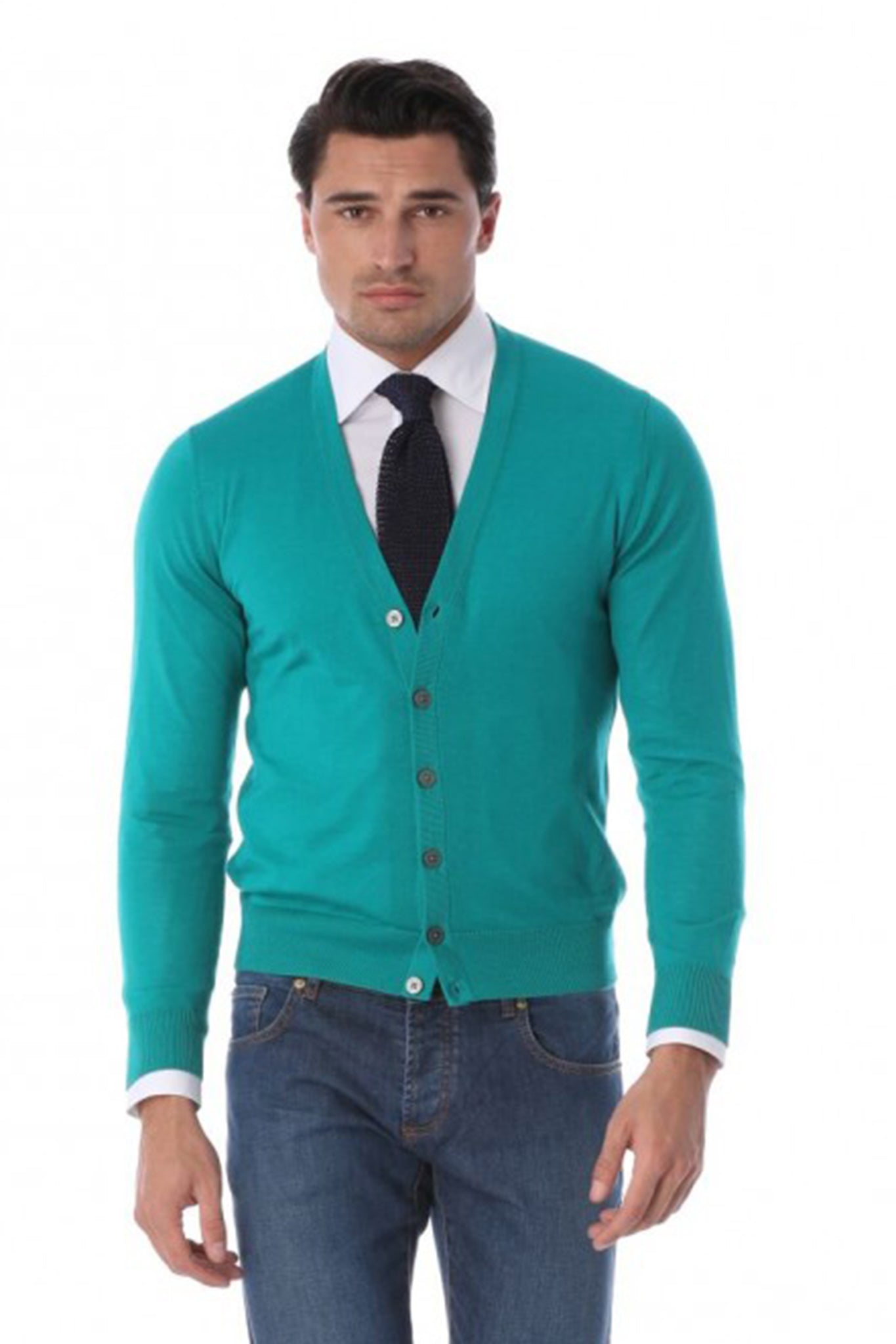 Cardigan turquoise din lana merino