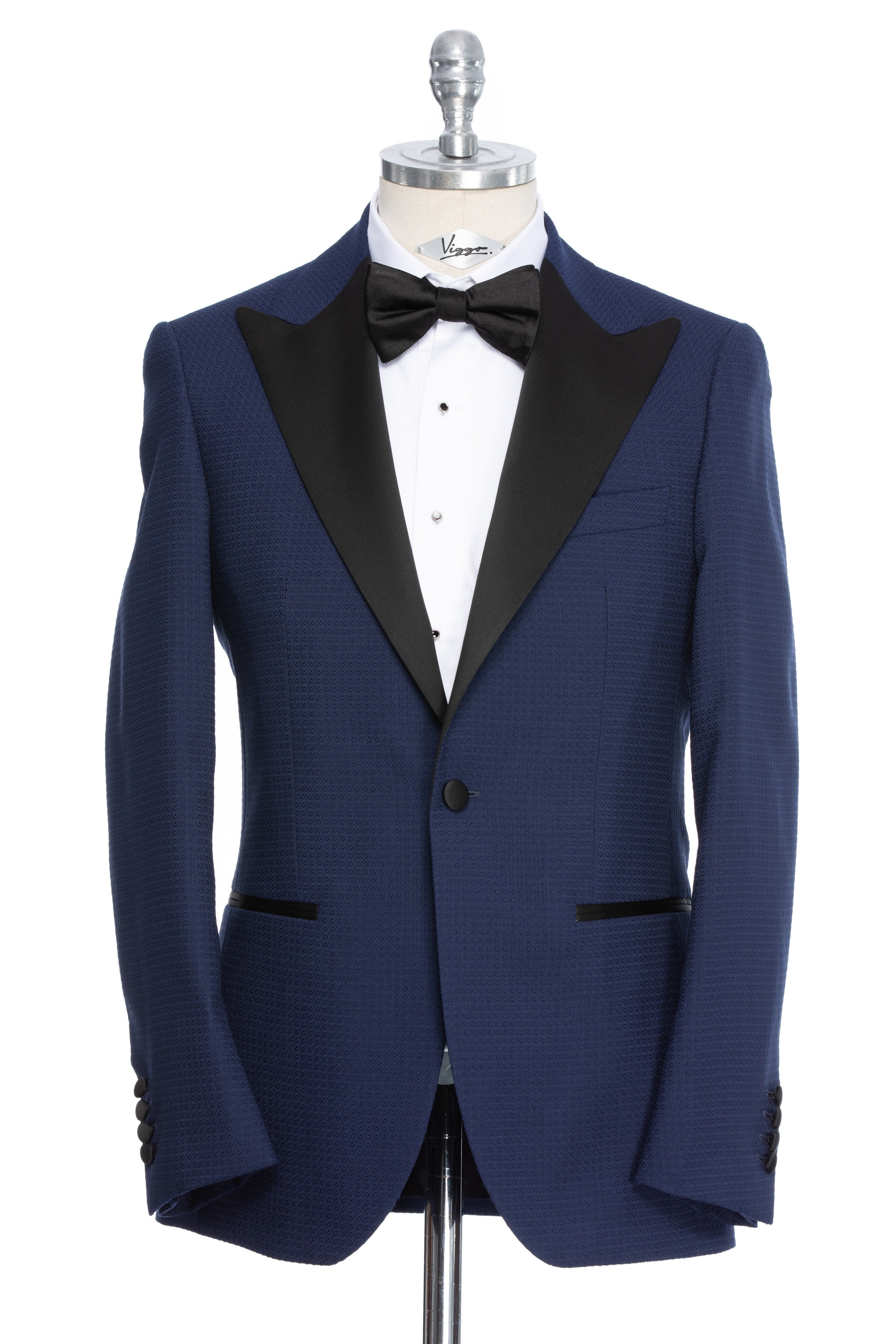 Navy tuxedo jacket with contrasting lapel