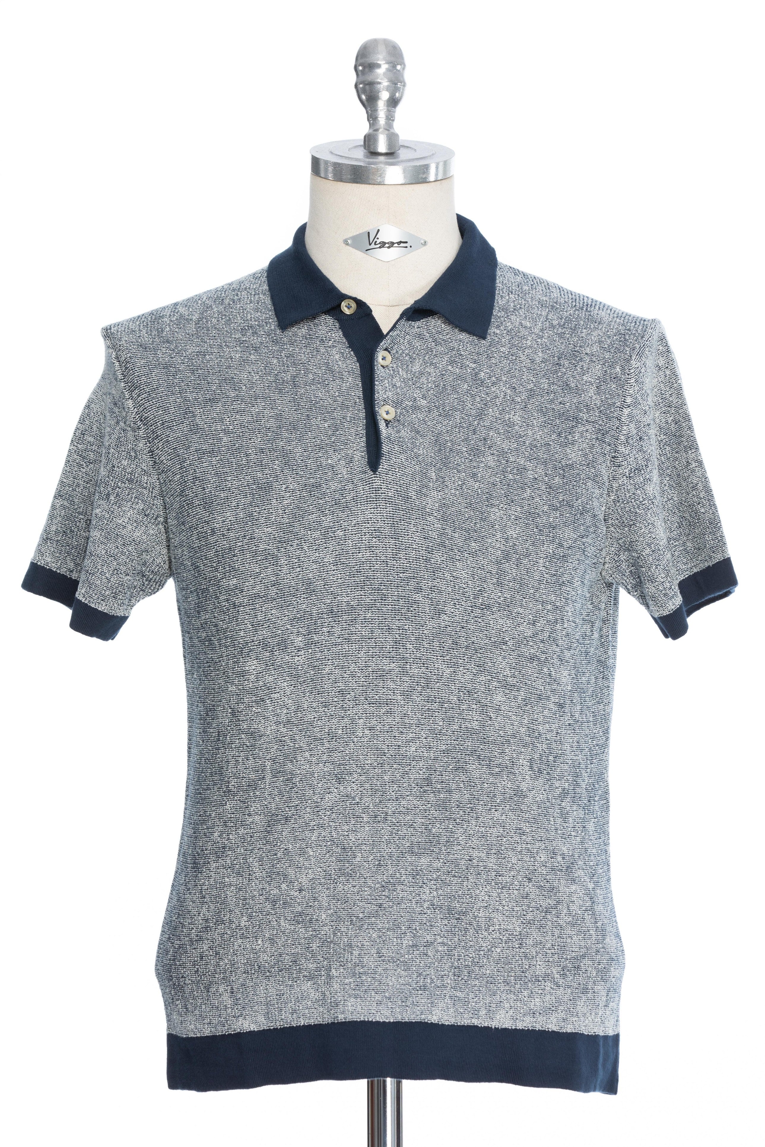 Tricou casual bleumarin pepit cu alb si guler polo