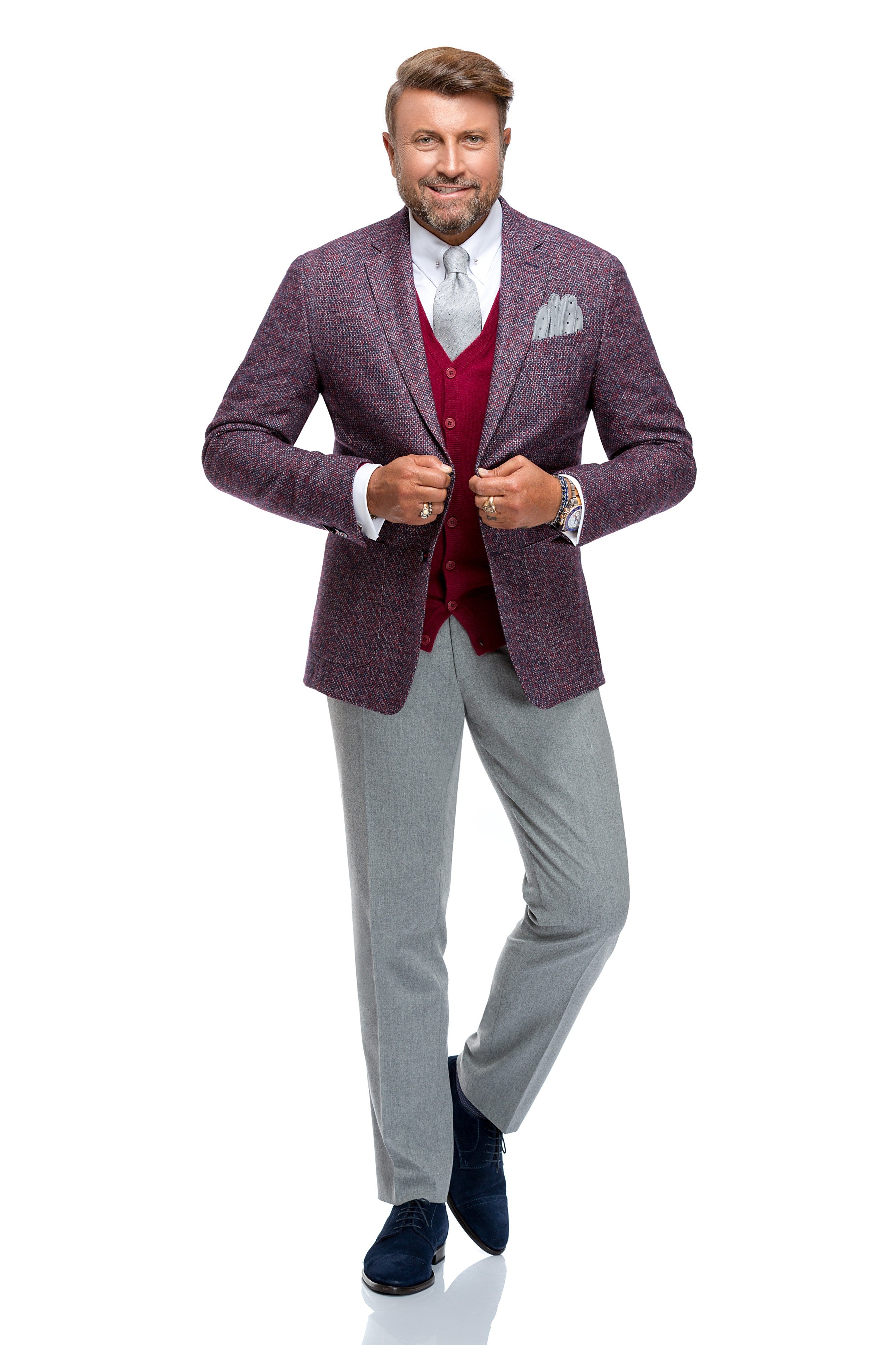 Sacou rosu texturat, slim fit