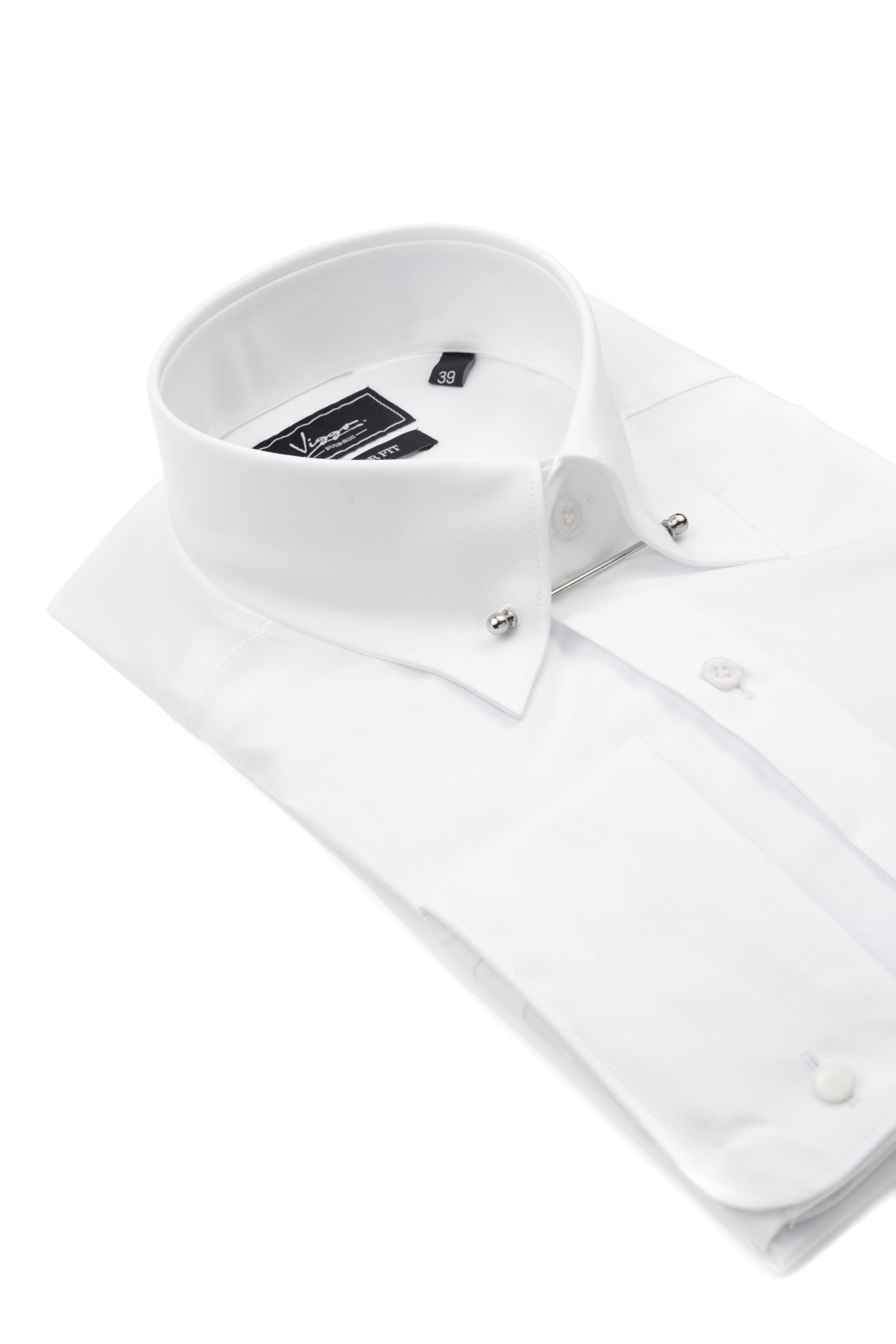 Camicia business bianca con spilla, polsino con bottone