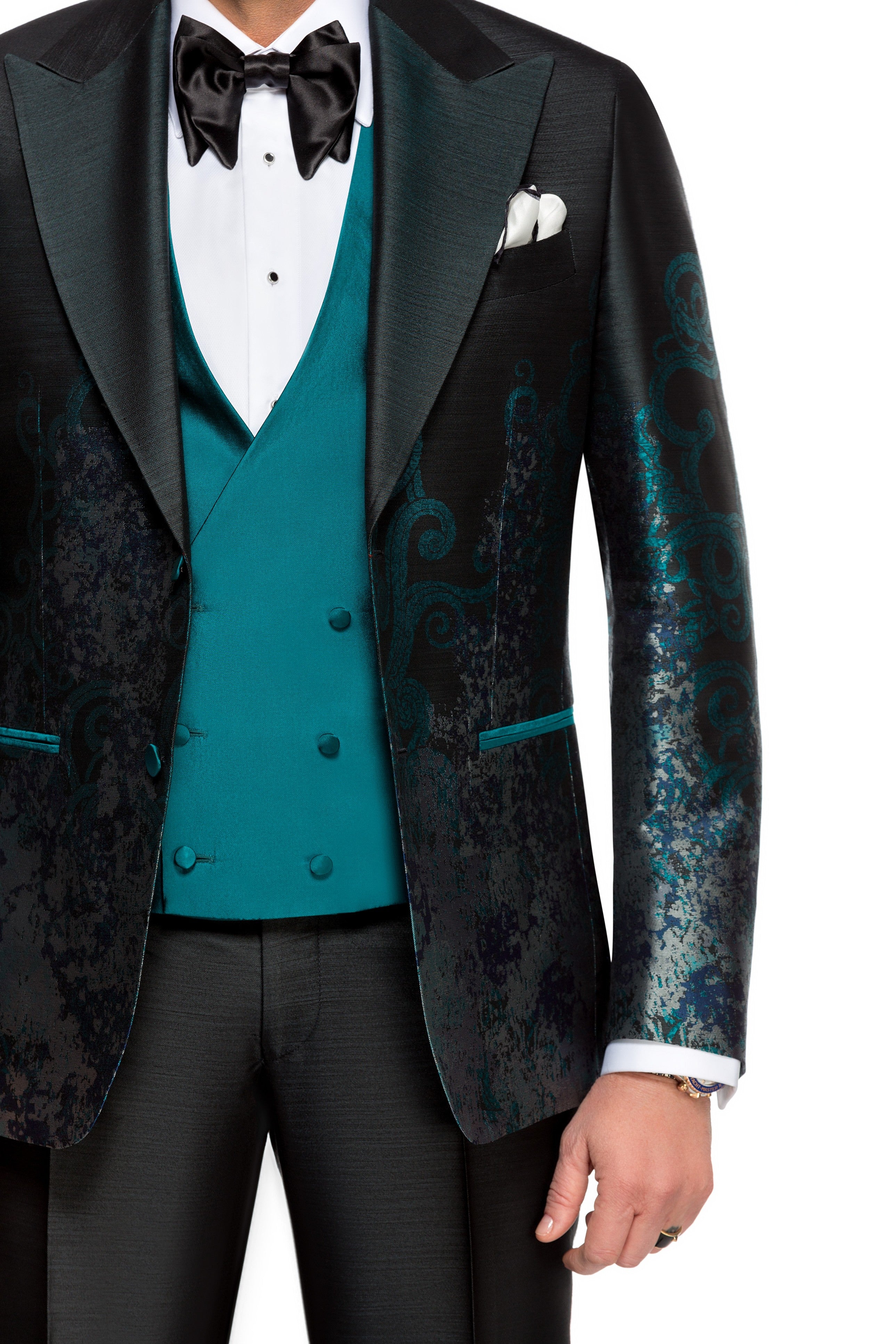 Three piece green tuxedo suit