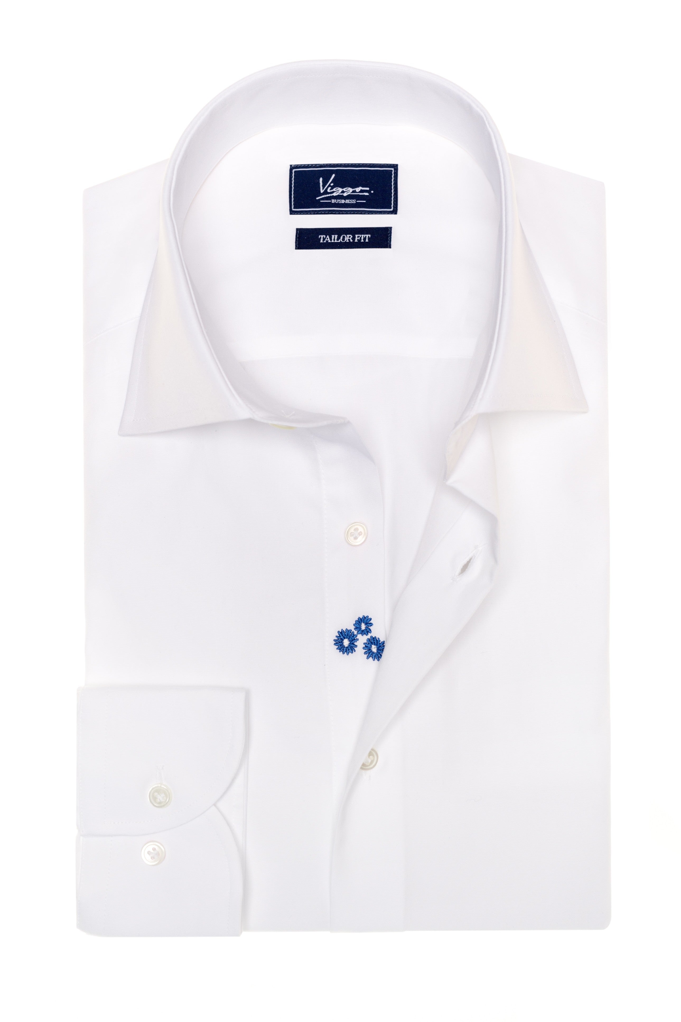 White shirt with blue embroidery