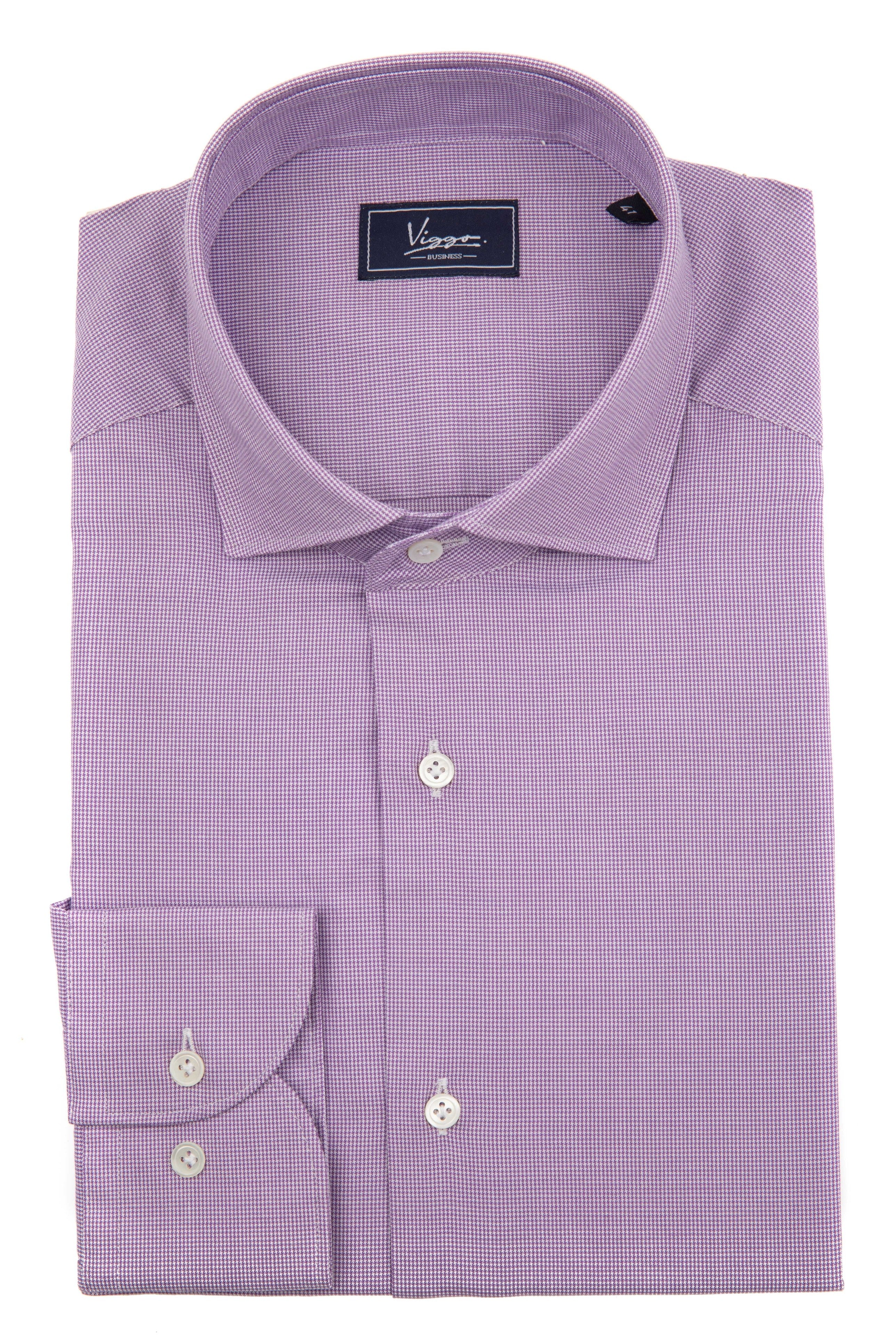 上質な織り目加工の紫のビジネス シャツ ホワイト
