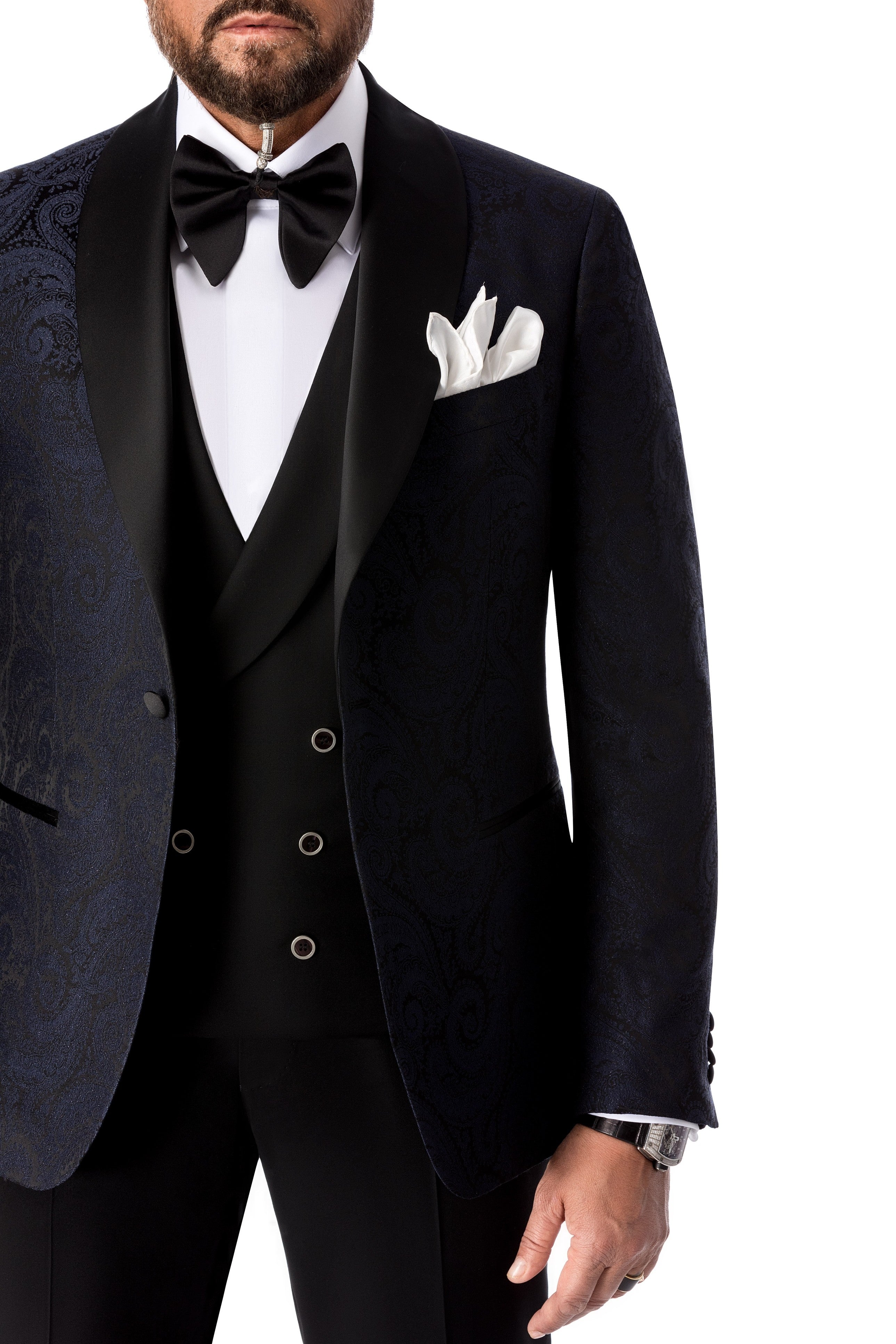 Paisley tuxedo jacket with fine glitter