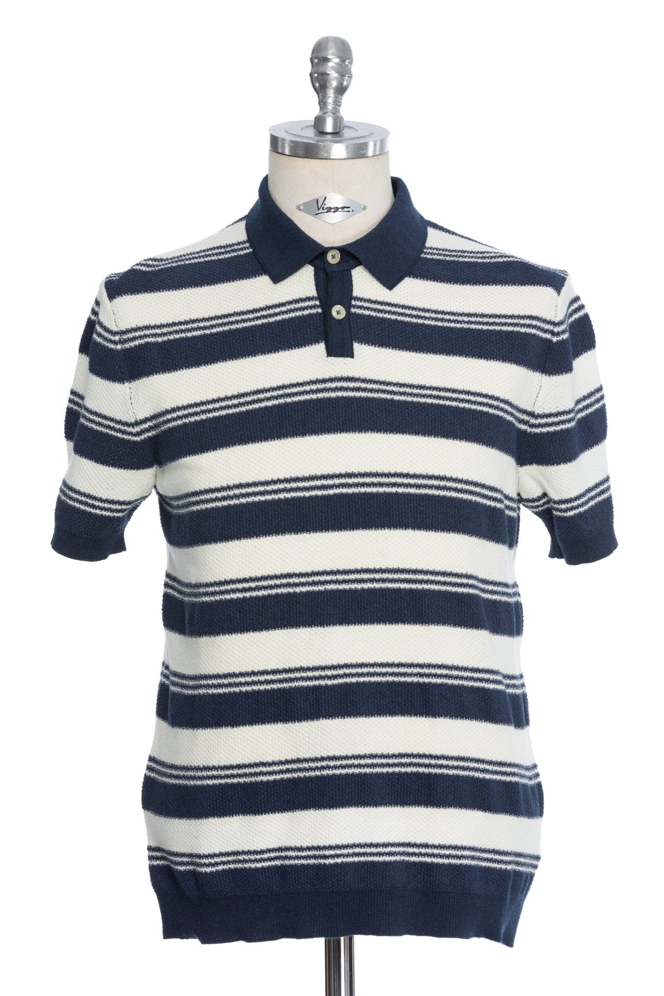 Tricou Casual Bleumarin Cu Dungi Late Albe Si Guler Polo - Viggo